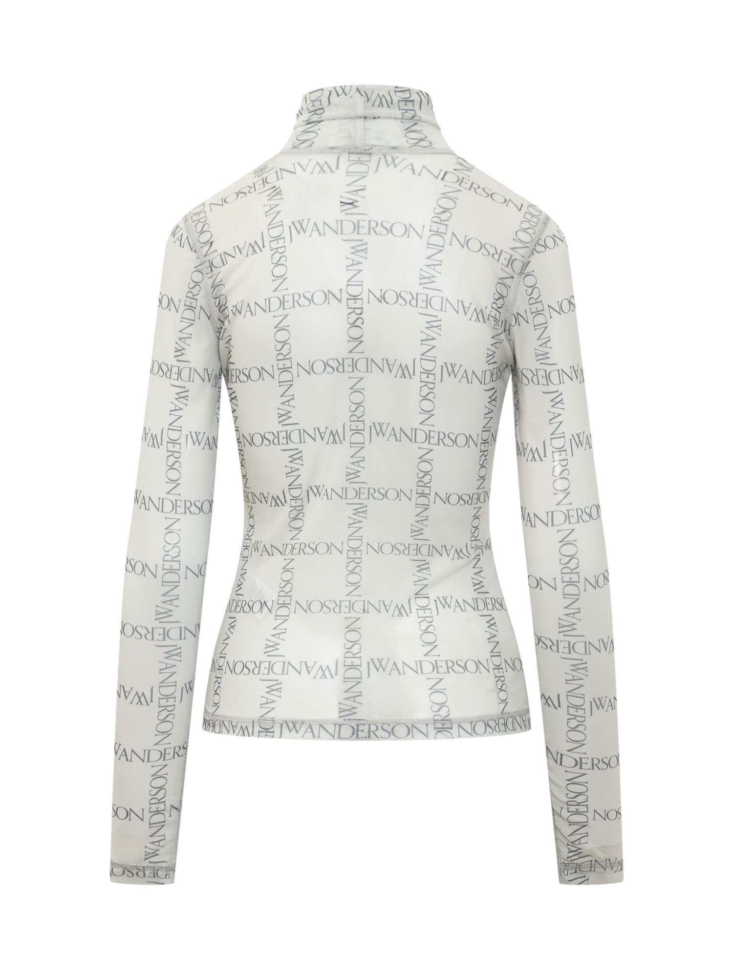 Jw Anderson Sheer Long Sleeve Turtleneck Top In Off White Logo
