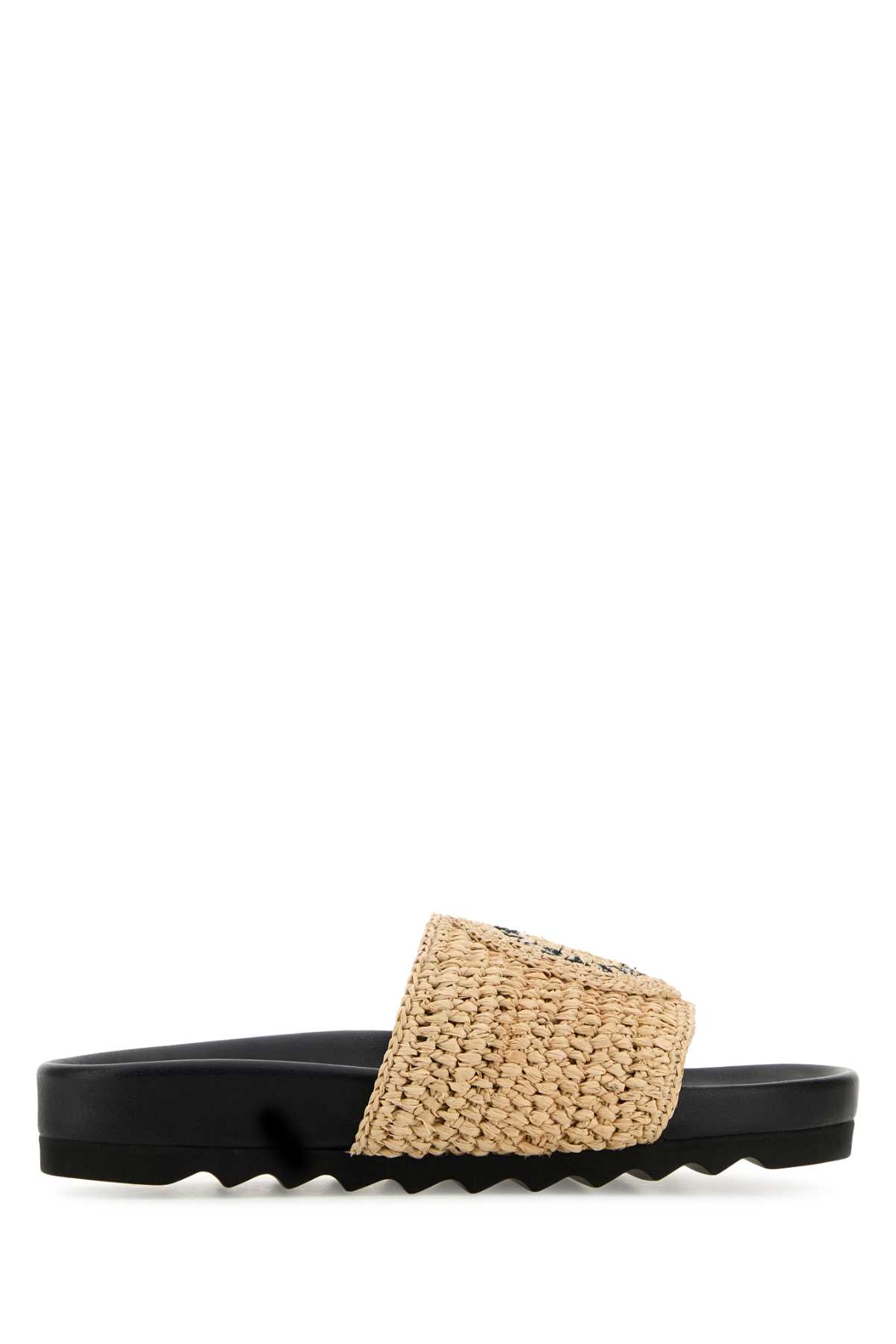 Shop Stella Mccartney Raffia Elyse Slippers In Naturalblack