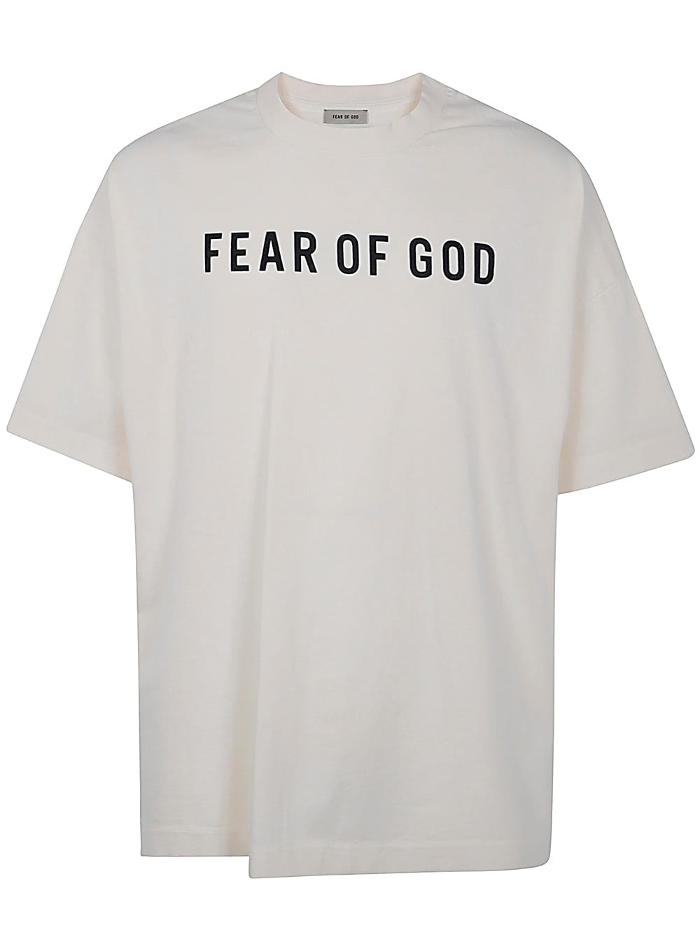 Shop Fear Of God Short Sleeve Tee Logo Black Print In Cream