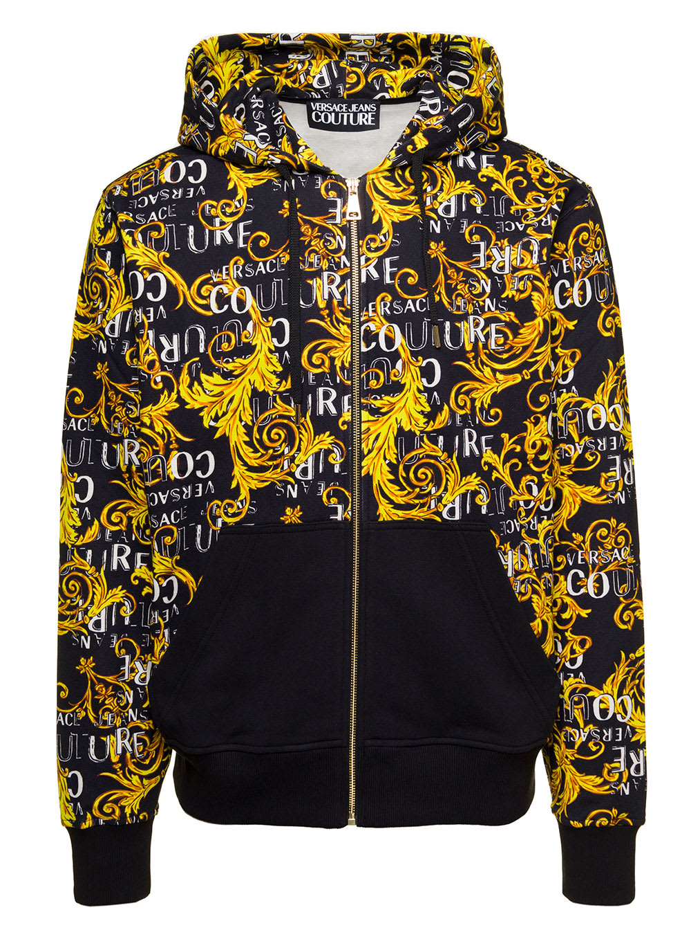VERSACE JEANS COUTURE MULTICOLOR BAROQUE LOGO PRINT ZIP-UP HOODIE IN COTTON MAN VERSACE JEANS COUTURE