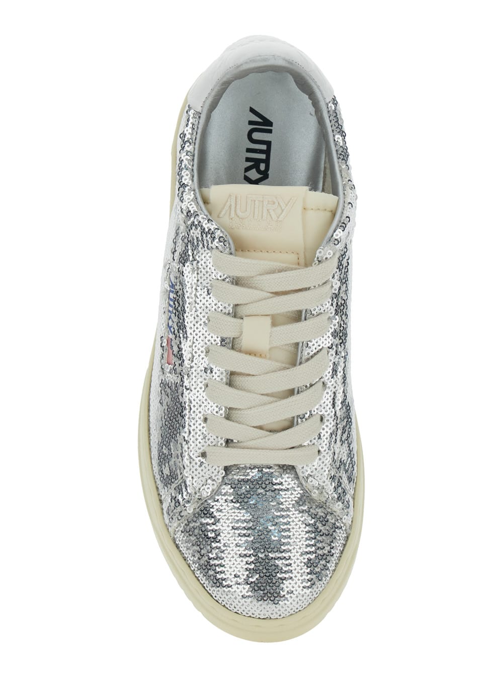 Autry Sequined Low Top Sneakers With Fabric Upper In Silver