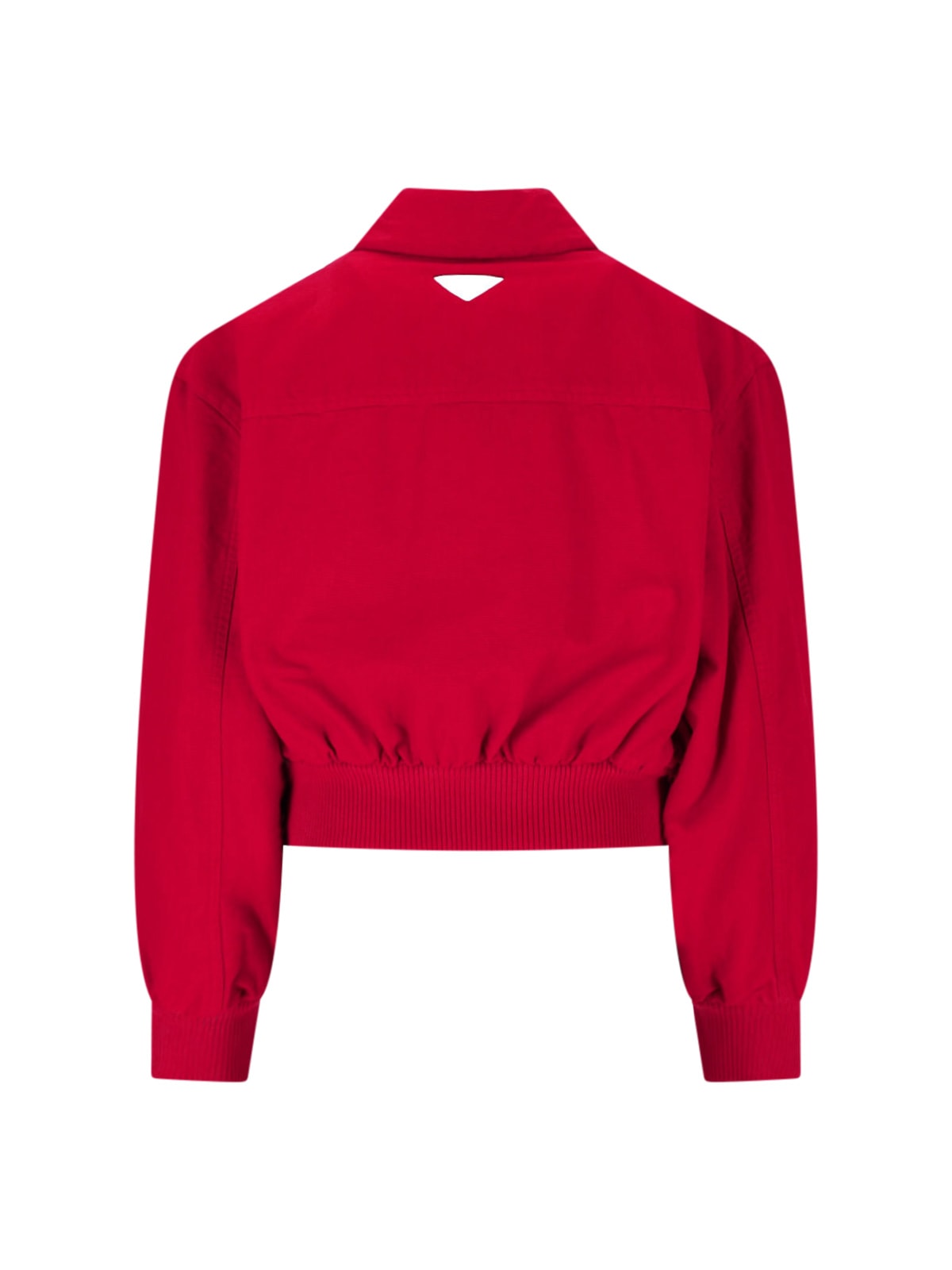 Prada Pocketed Collar Cropped Ribbed Jacket In Red