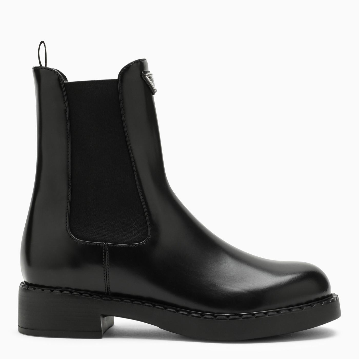 Shop Prada Black Leather Beatles Boot In Nero