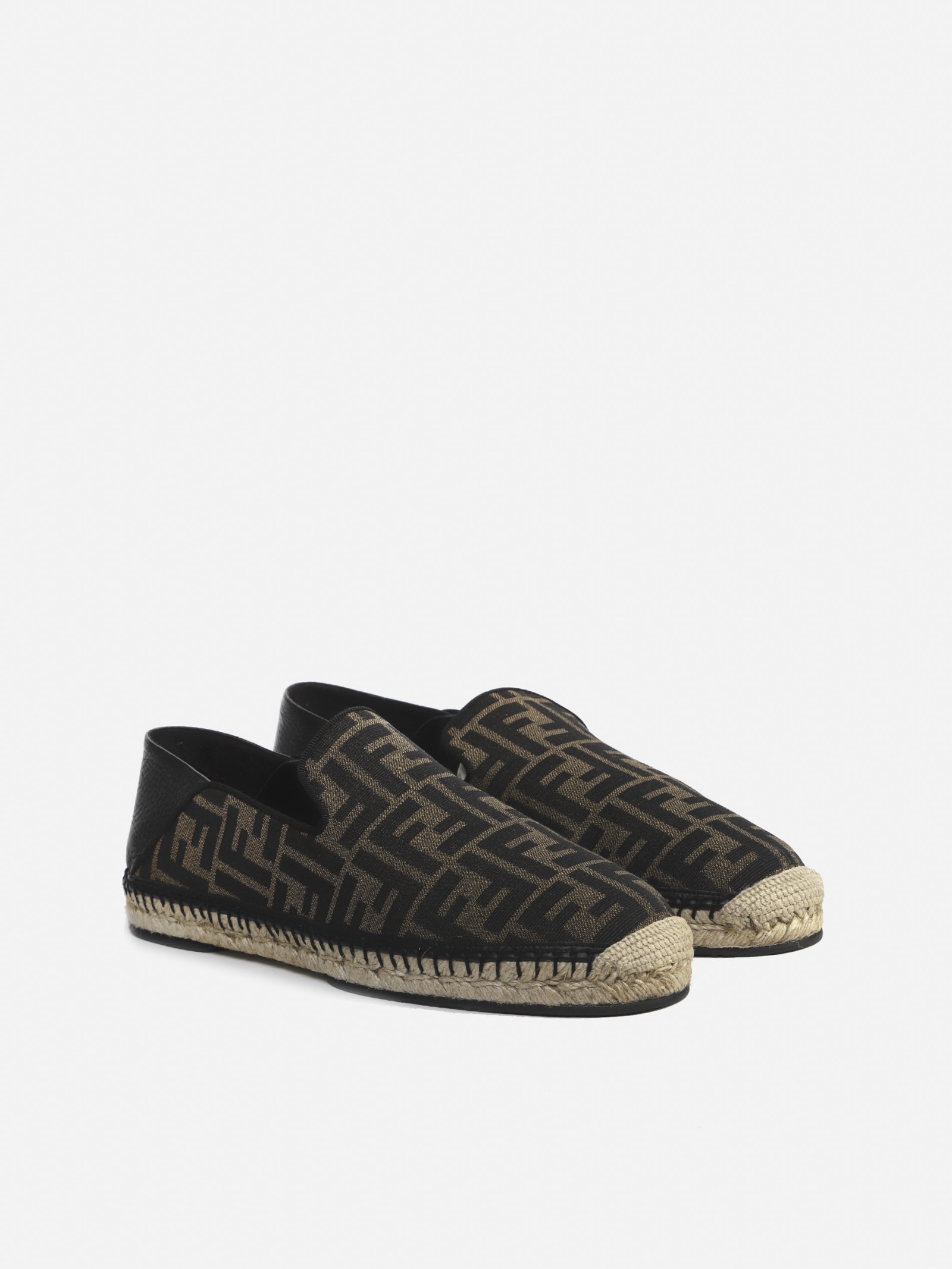 Fendi Espadrilles With Leather Inserts And All-over Ff Motif