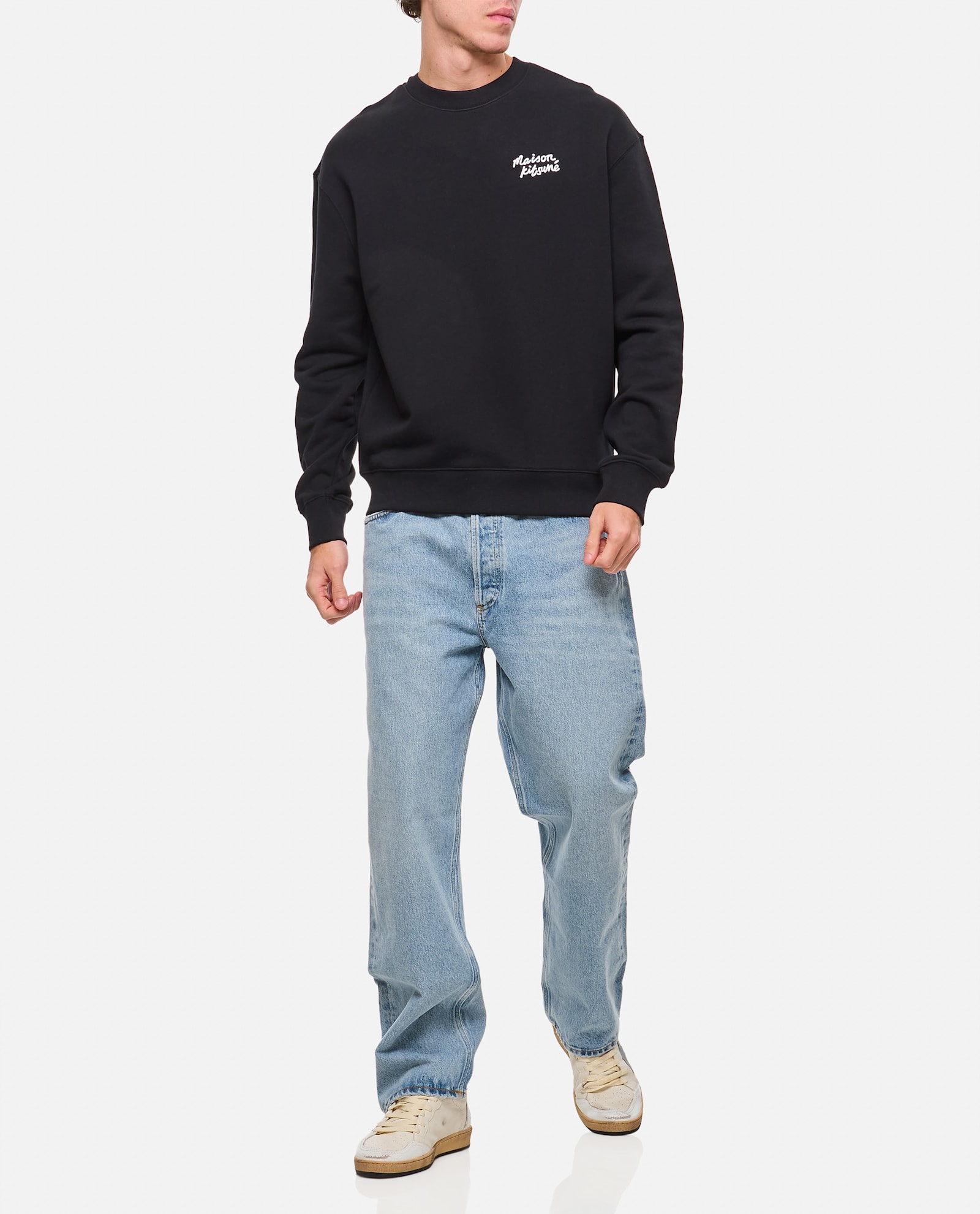 Maison Kitsuné Crewneck Sweatshirt With Logo Lettering In Black