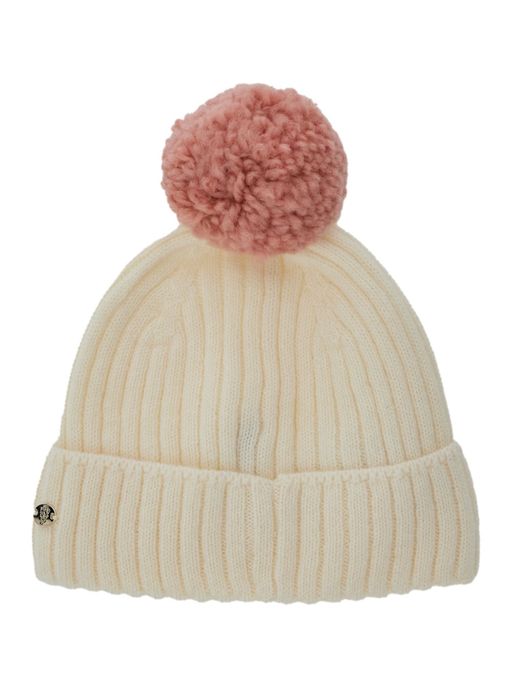 tiana White Beanie With Pompom And Logo Plaque On The Front In Wool And Cashmere Blend Woman