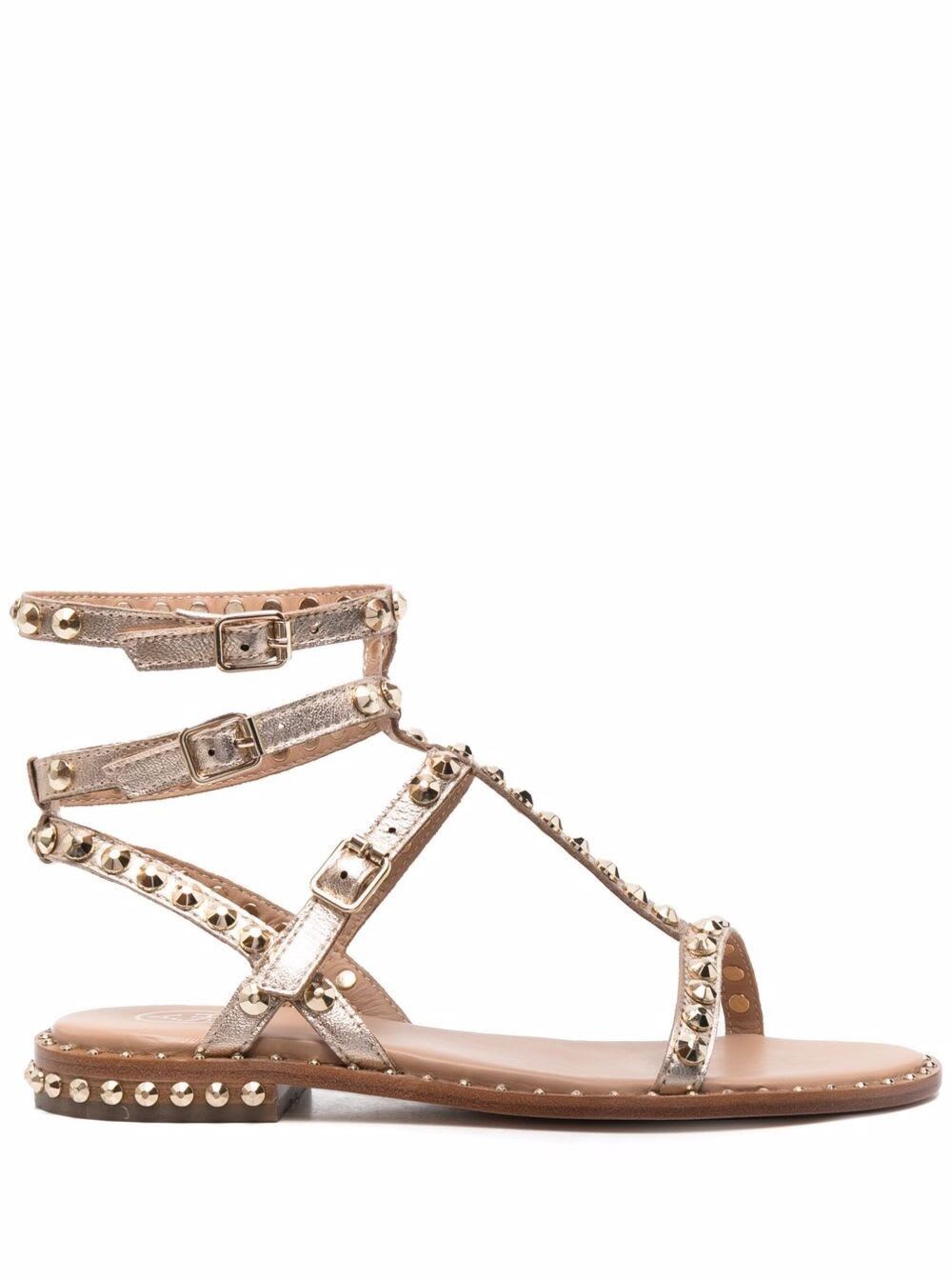 Ash Womans Studded Gold Colored Leather Sandals