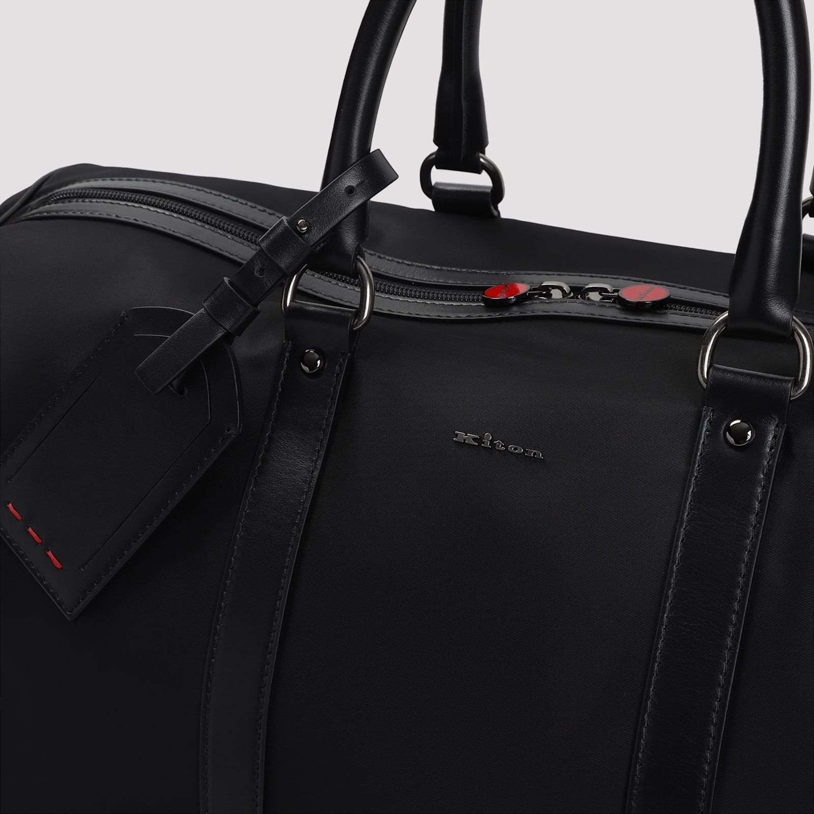 Kiton Nylon Duffle Bag With Leather Inserts In Black