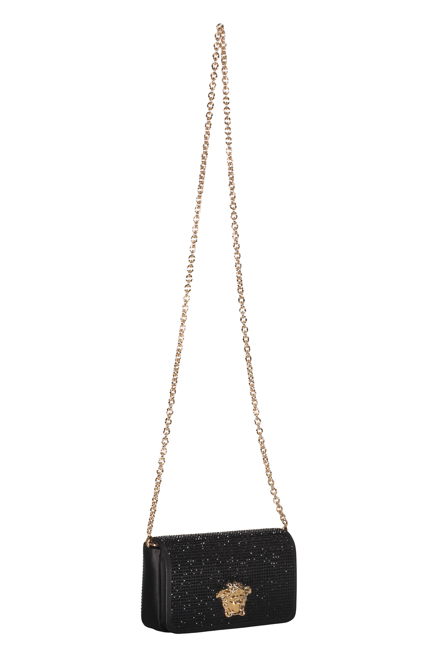 Versace Elegant Black Clutch With Golden Closure In Black