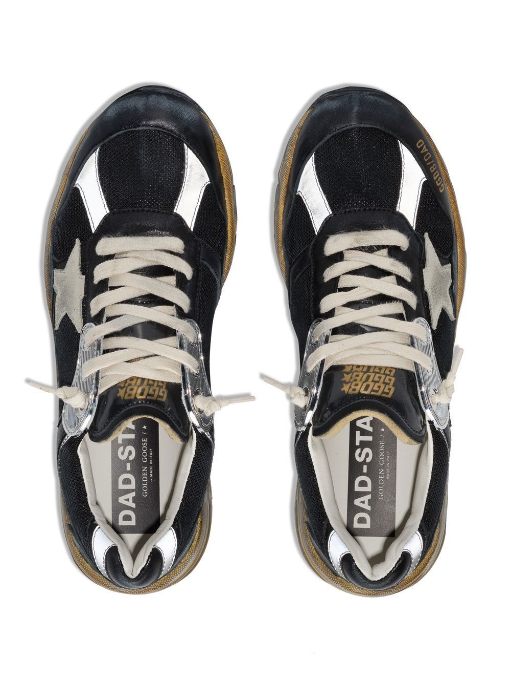 Shop Golden Goose Running Dad Net And Nappa Upper Suede Star In Black Silver Ice