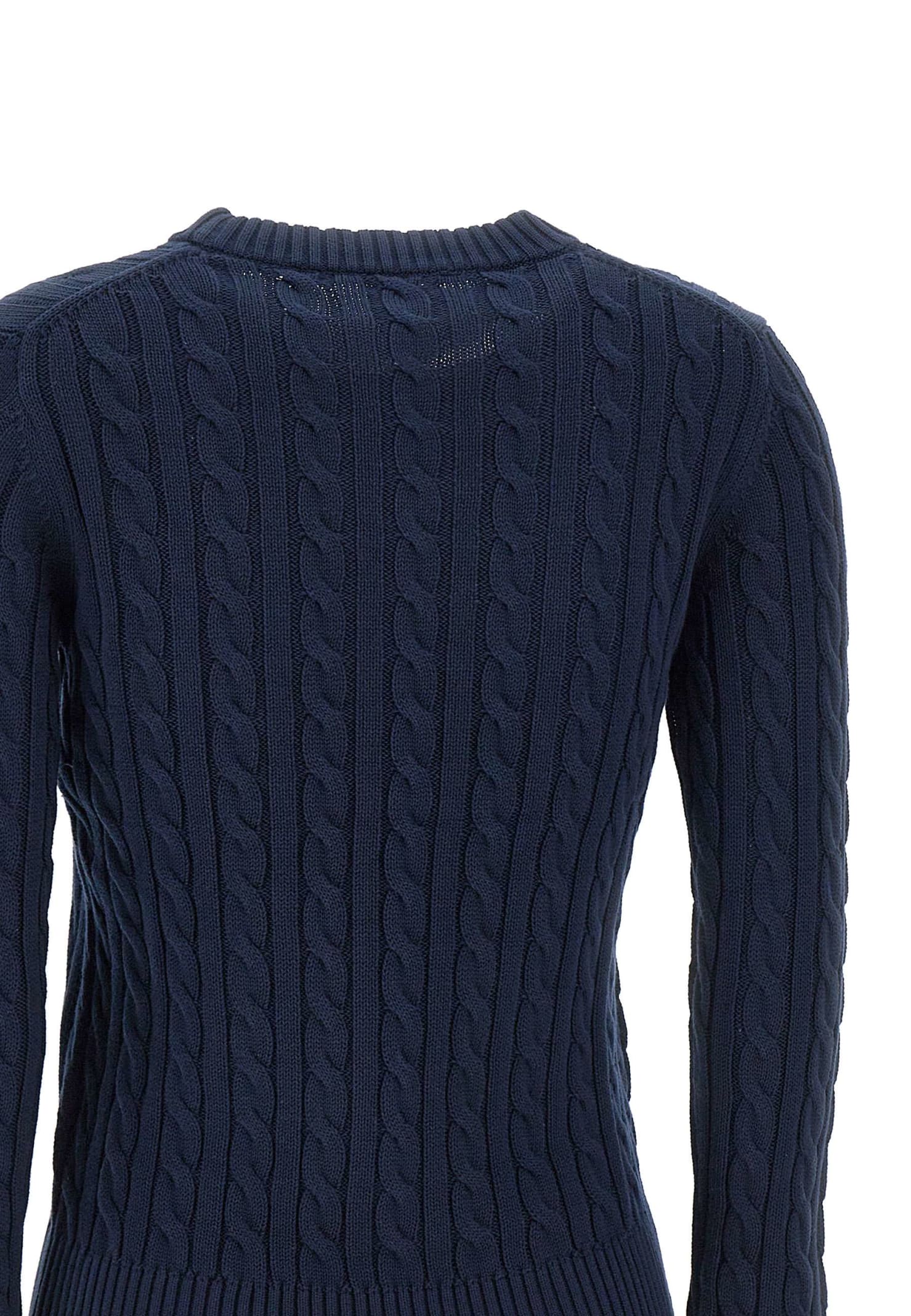 Shop Sun 68 Round Neck Cable Cotton Sweater In Blue