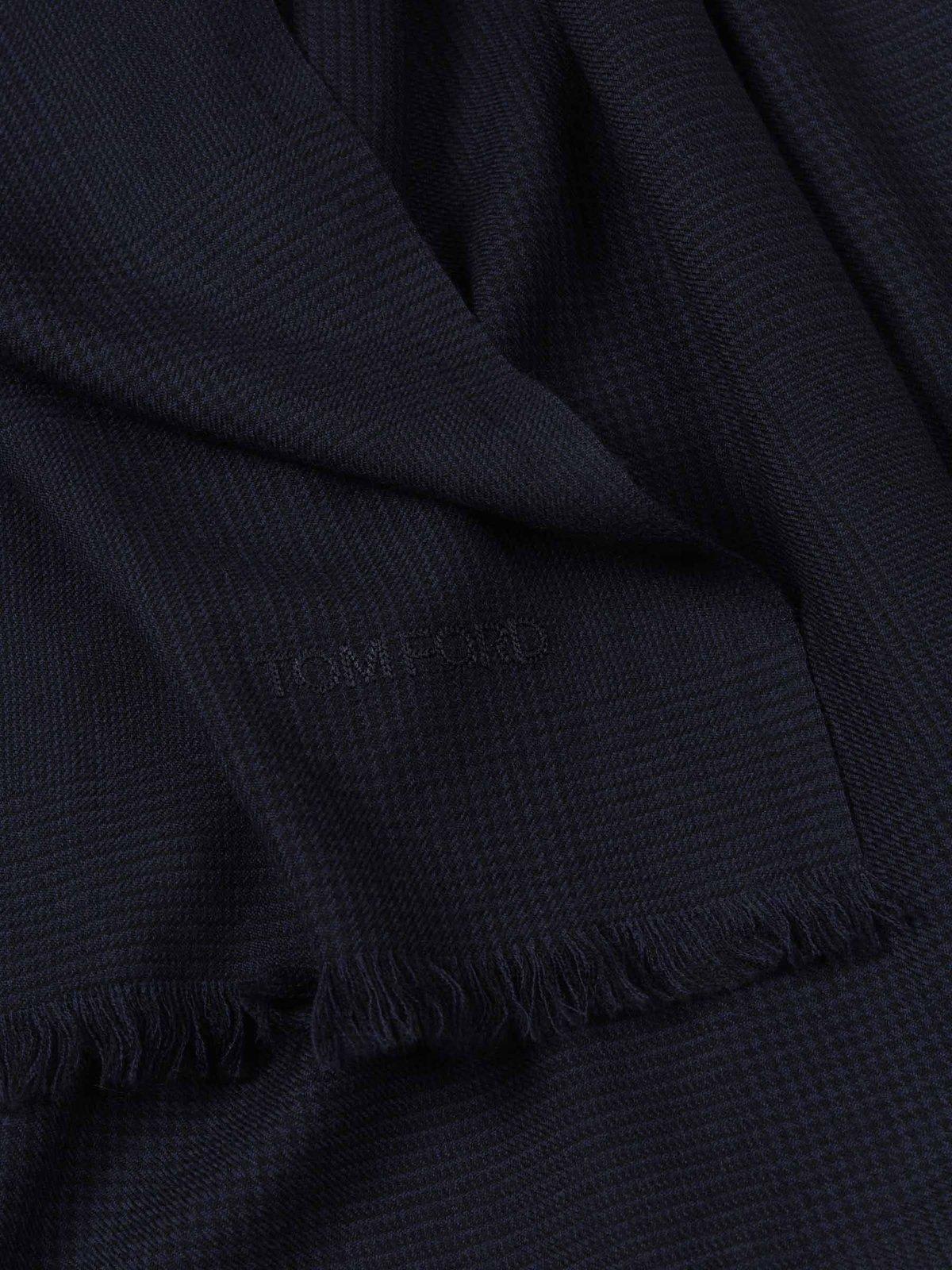 Shop Tom Ford Prince Of Wales Scarf In Black/ Navy