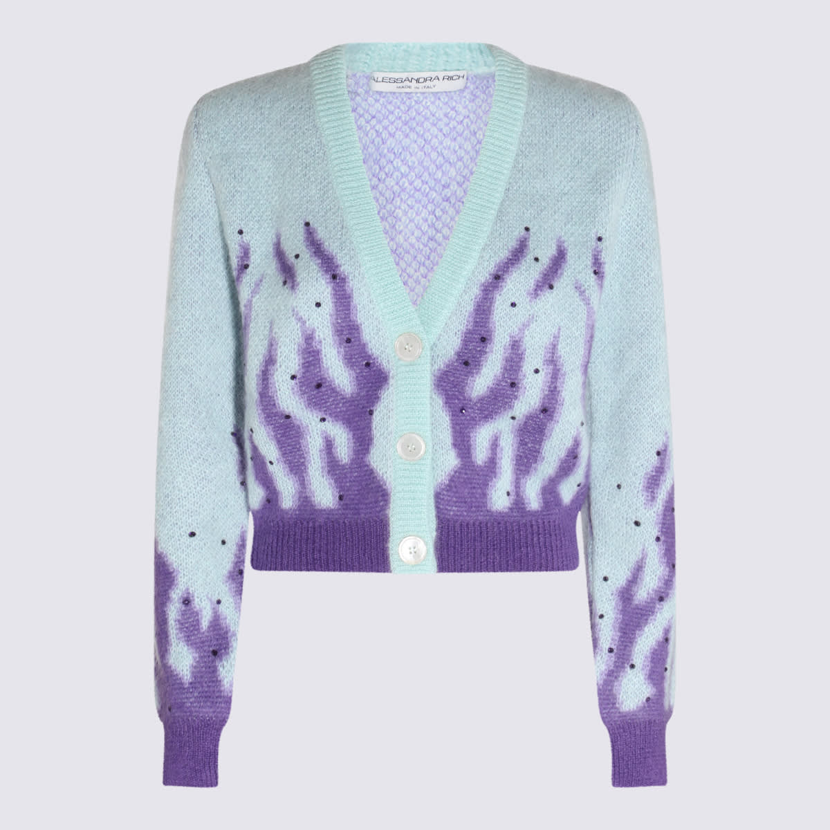 Shop Alessandra Rich Light Green And Purple Wool Blend Cardigan In Mint-violet
