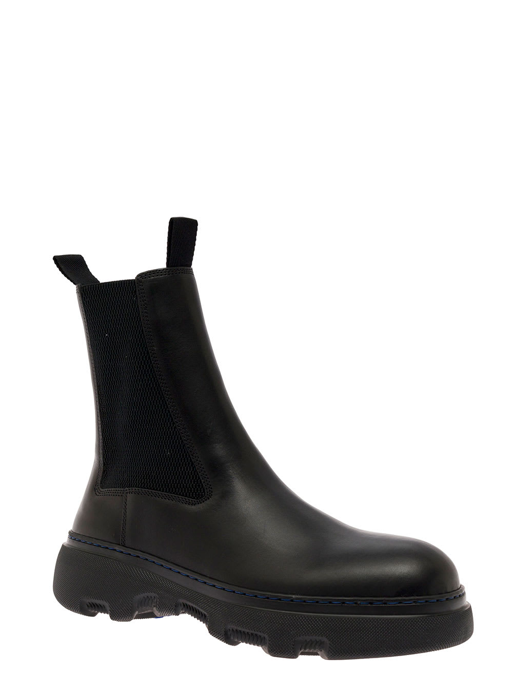 Shop Burberry Black Slip-on Chelsea Boots With Contrasting Stitching In Leather Man