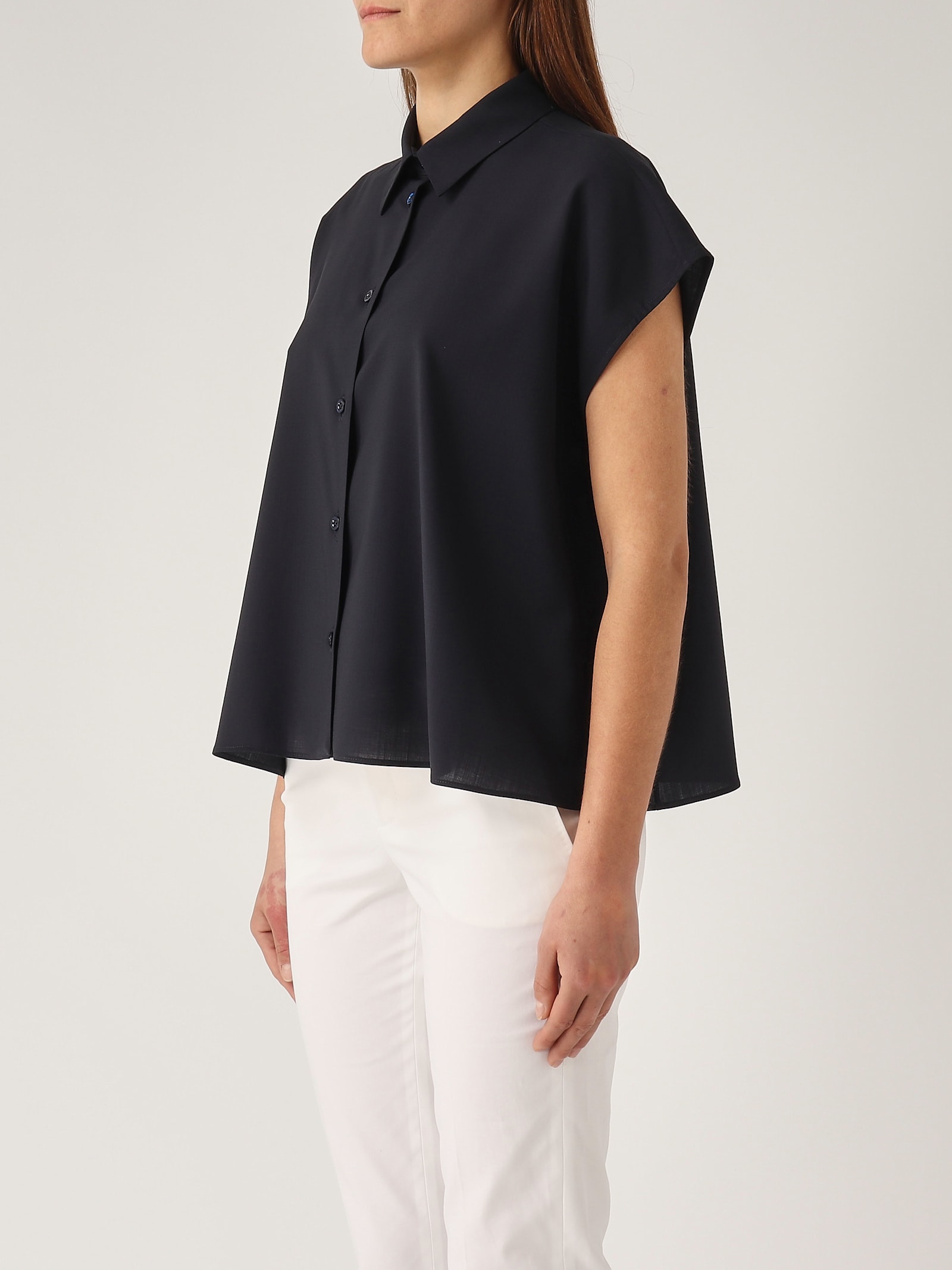 Pt Torino Wool Shirt Short Sleeves In Navy