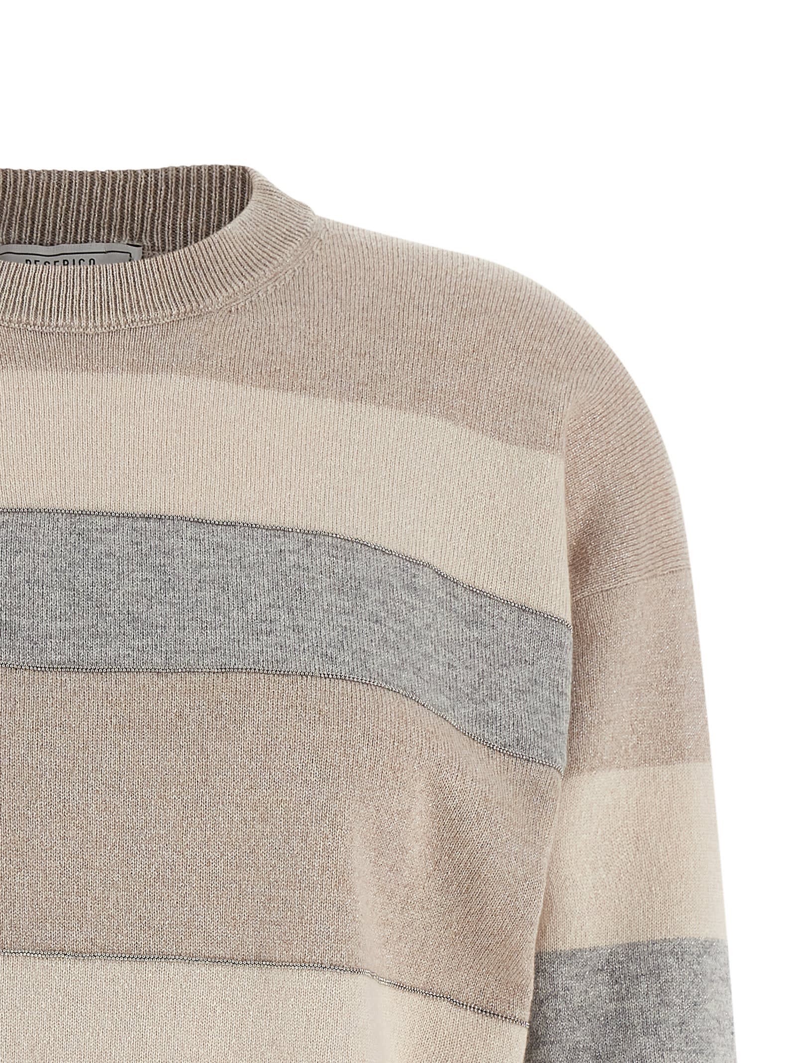 Peserico Striped Crew Neck Long Sleeve Knit Sweater In Multi