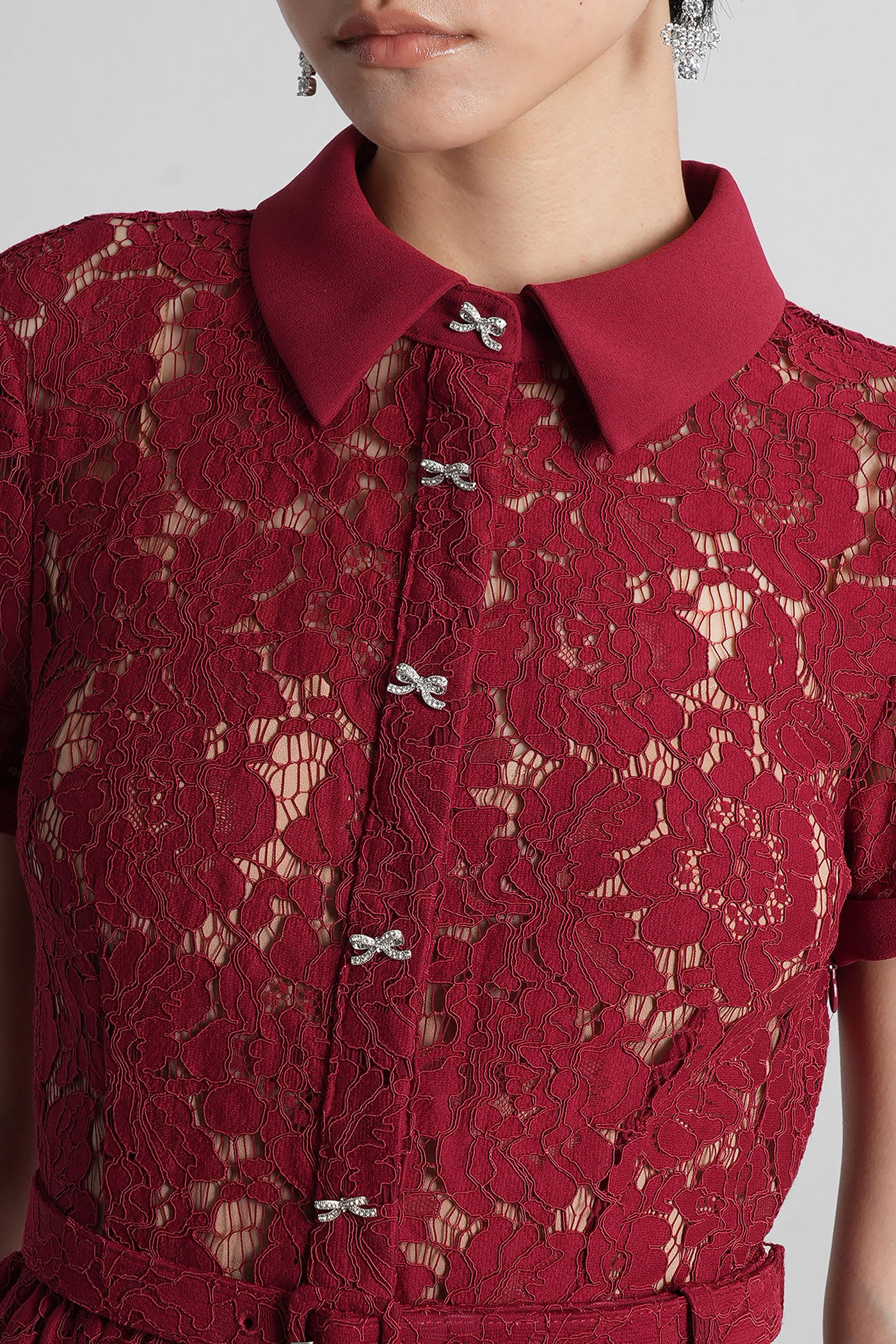 Self-portrait Bordeaux Lace Peplum Midi Dress In Burgundy