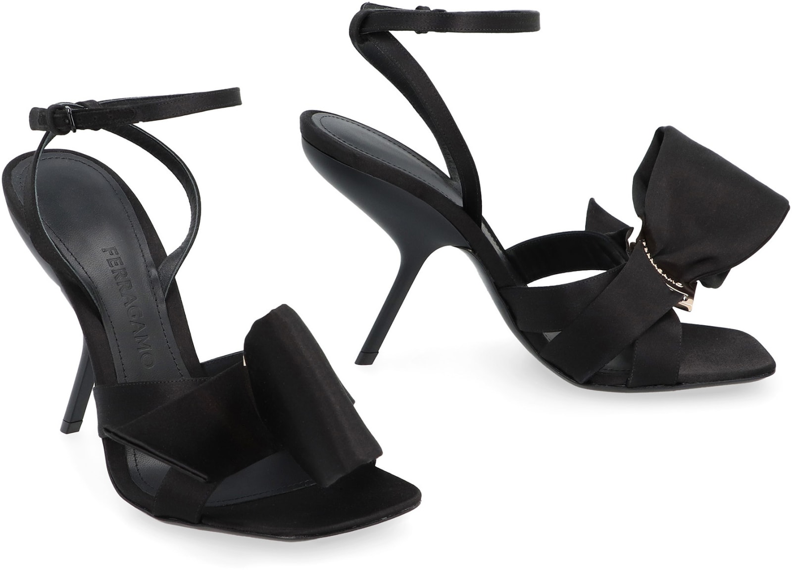 Shop Ferragamo Helena Satin Sandals In Black