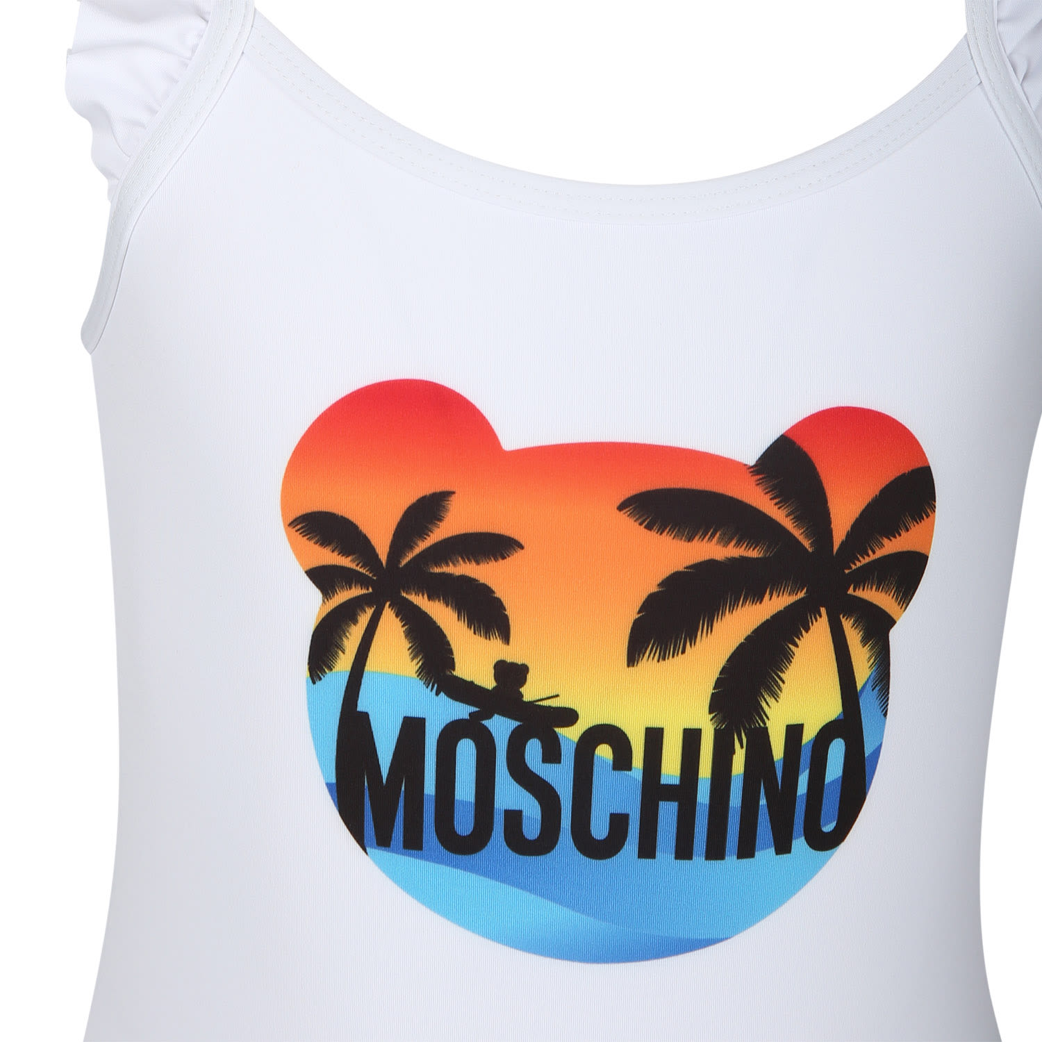 Shop Moschino White One-piece Swimsuit For Baby Girl With Logo