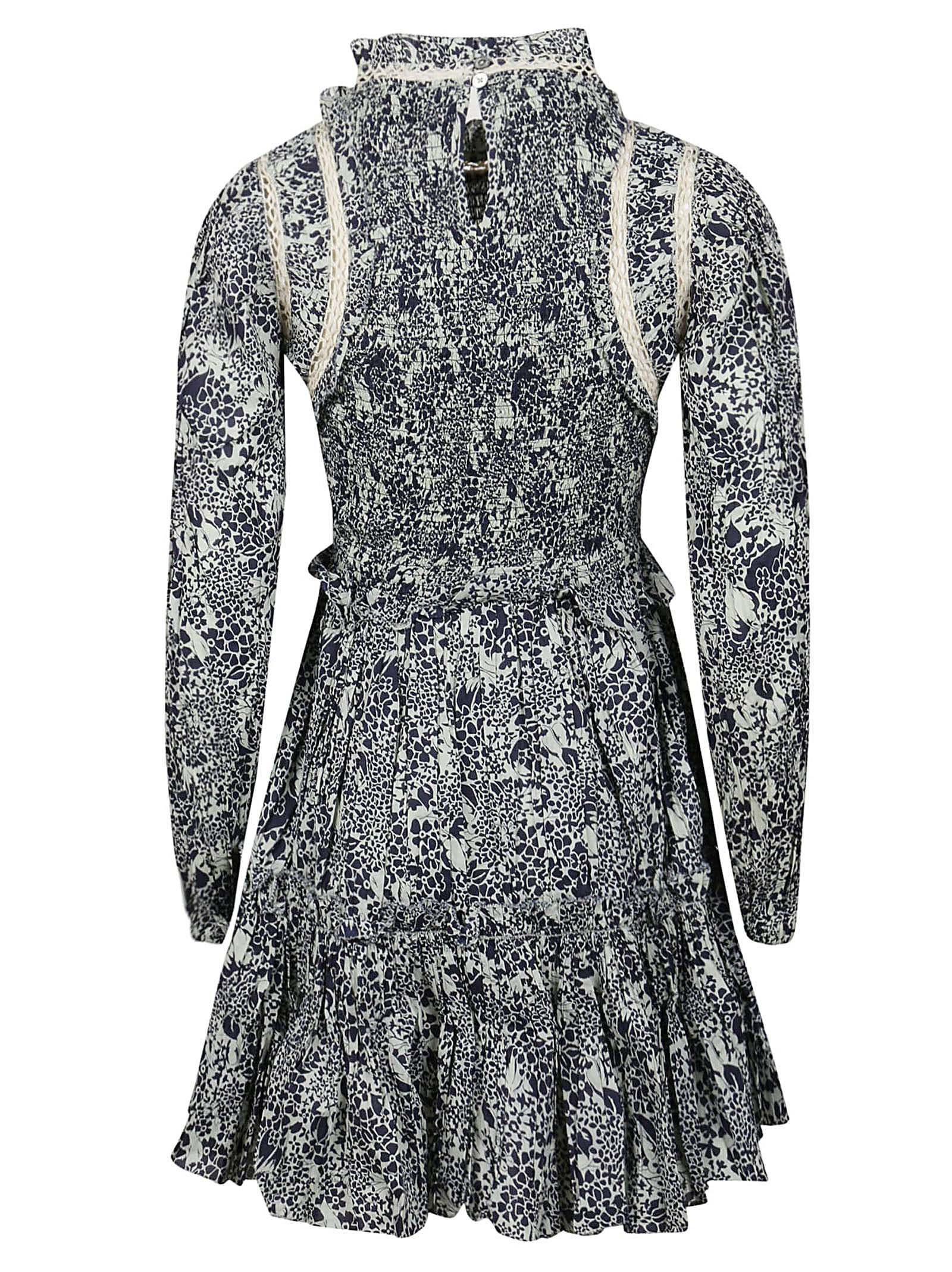 Shop Sea New York Priya Print Long Sleeve Smocked Dress In Navy