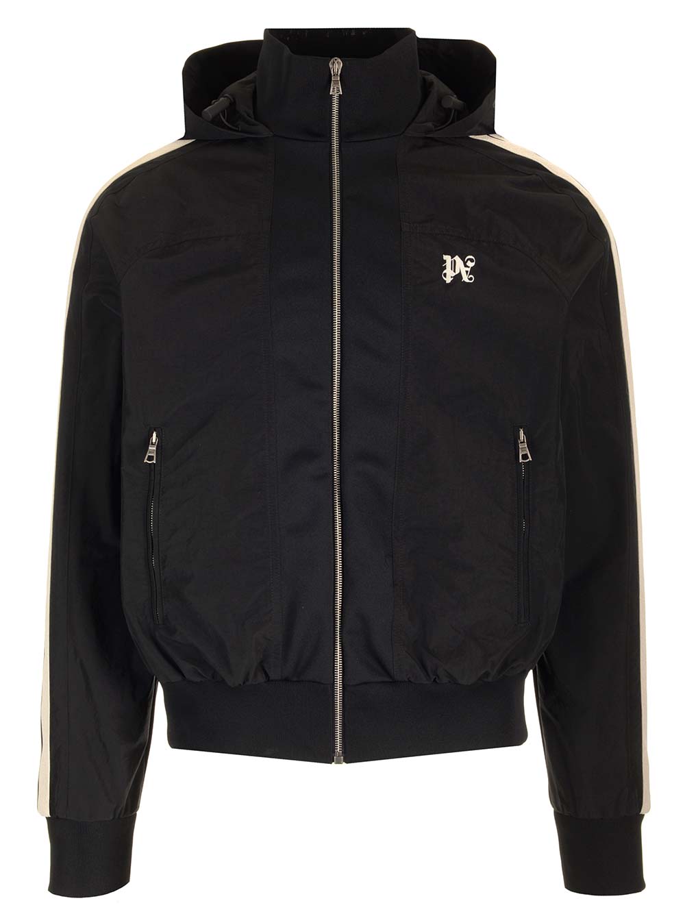 Palm Angels Nylon Tracksuit Jacket With Bands In Black