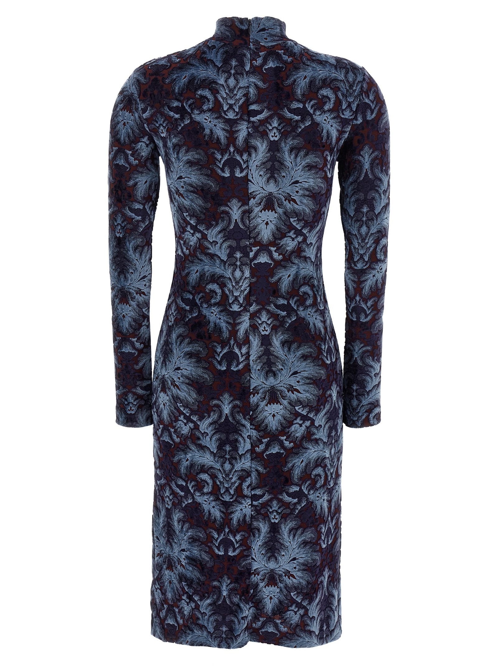 Etro All-over Pattern High-neck Midi Dress In Blue