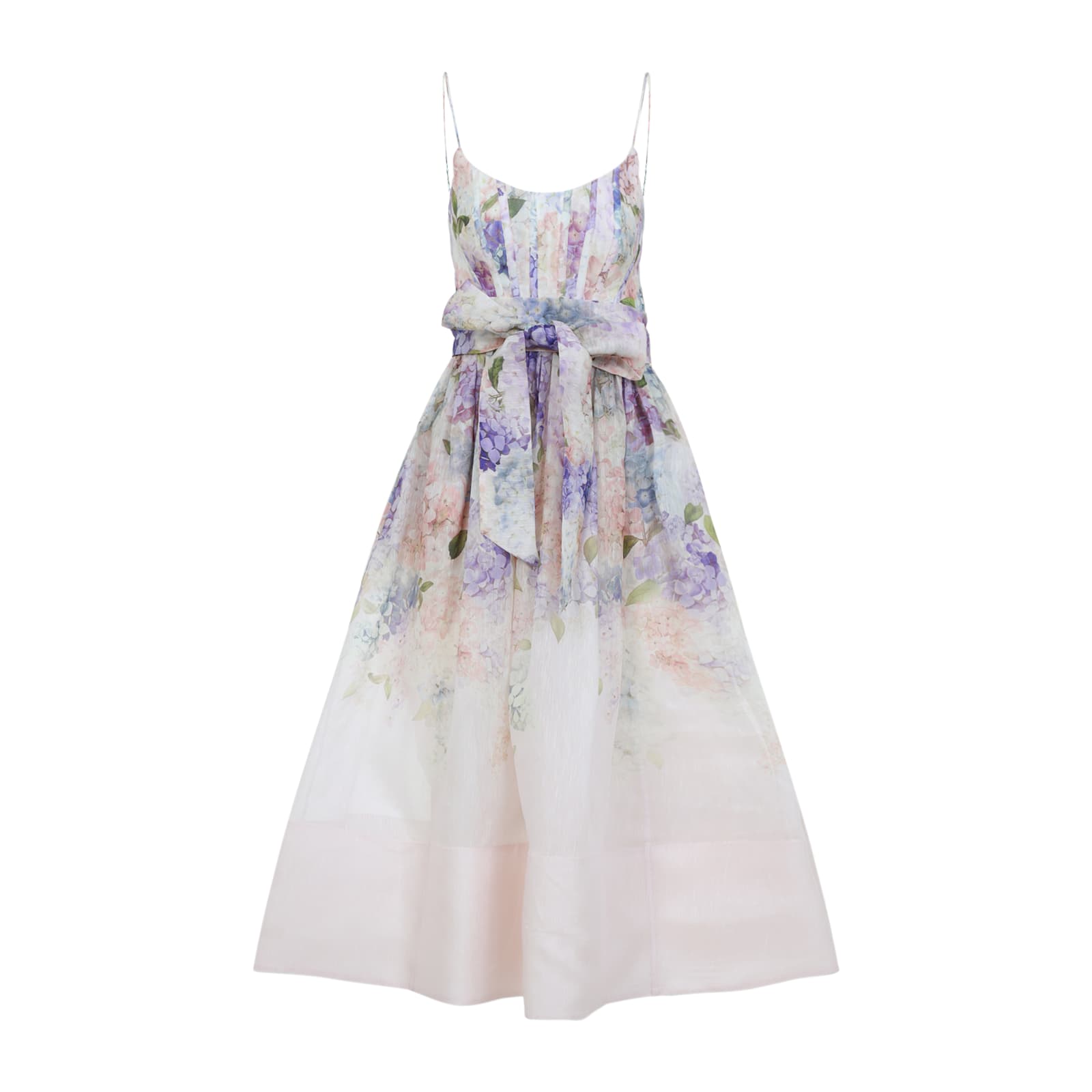 Zimmermann Tama Linen And Silk Corset Midi Dress In Multihydrangea
