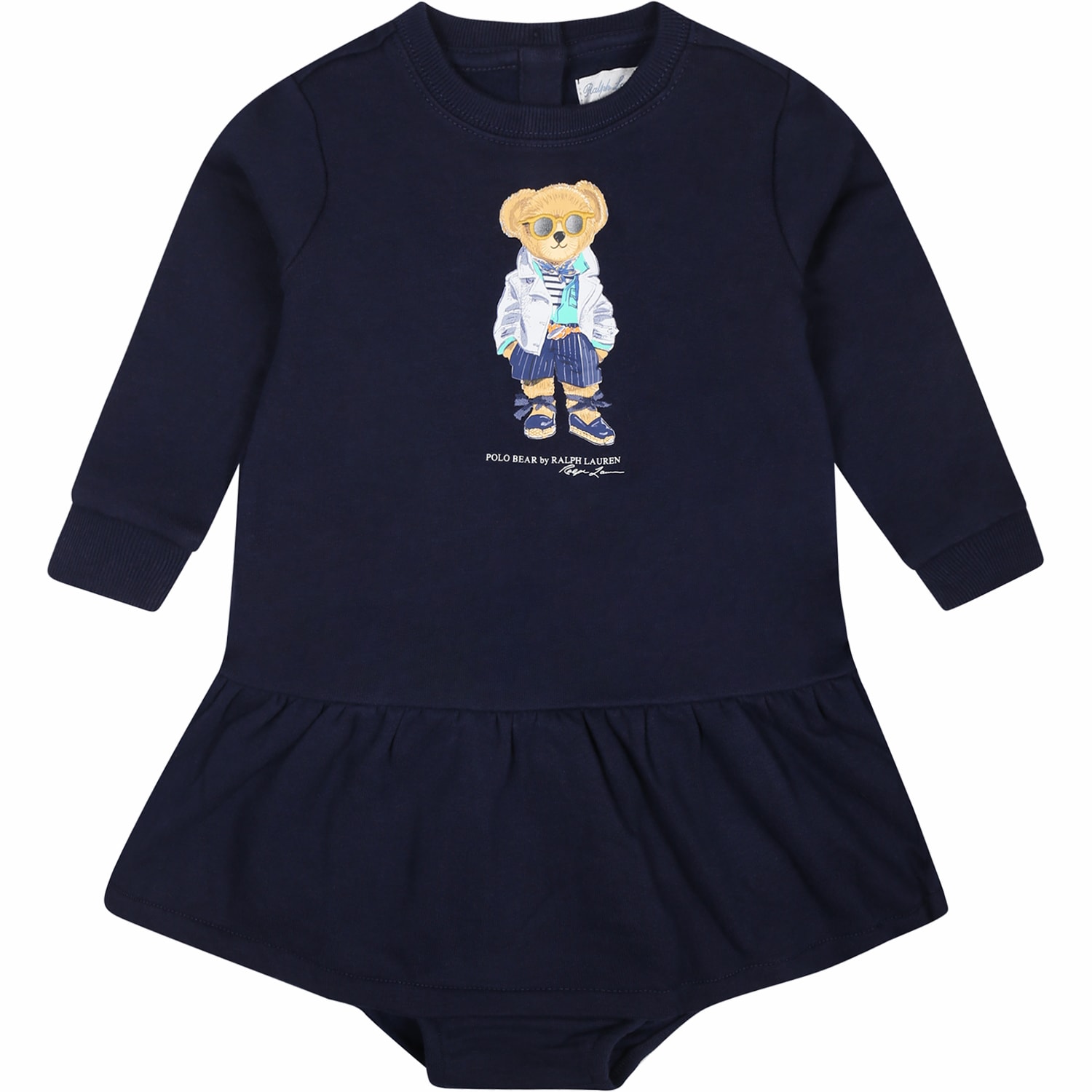 Ralph Lauren Blue Dress For Baby Girl With Polo Bear