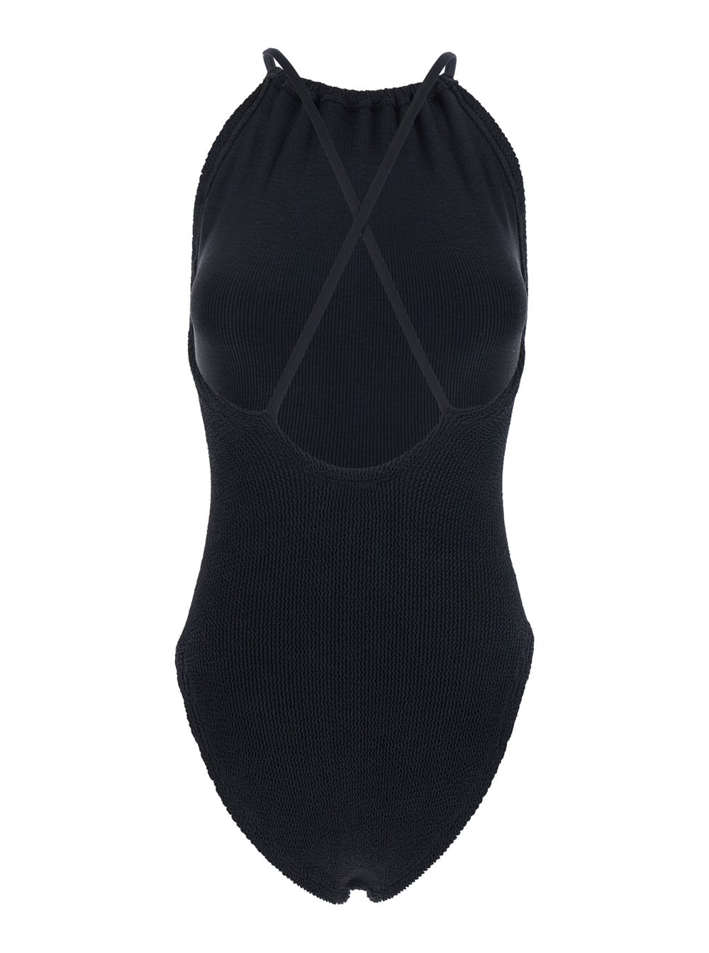 Shop Hunza G Portia Black Swimsuit With Criss-crossed Straps On The Rear In Tech Fabric Woman
