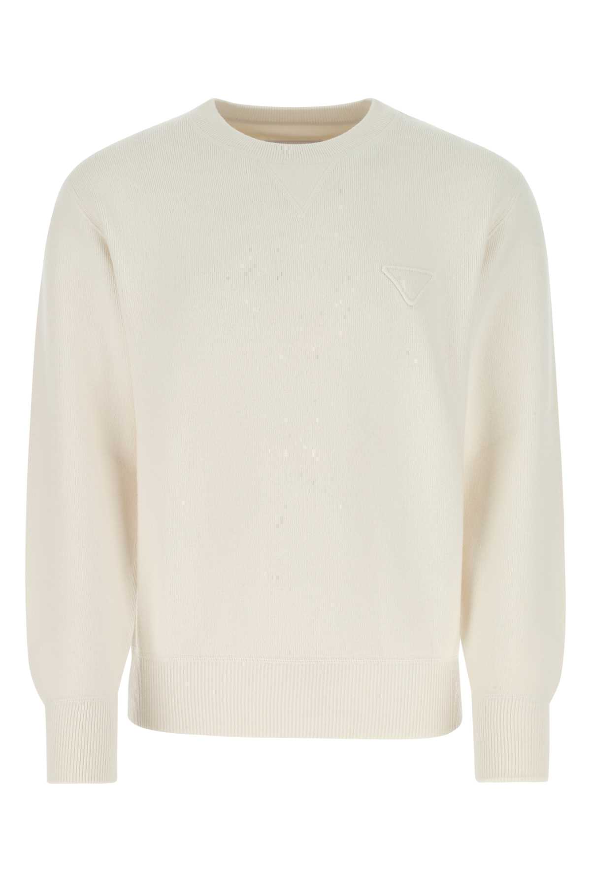 Shop Prada Ivory Stretch Cashmere Blend Sweater In F0009