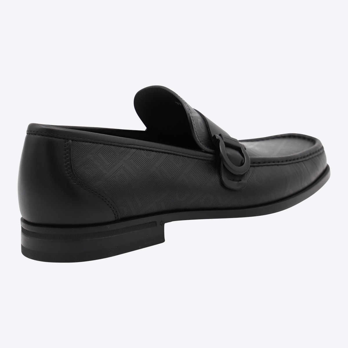 Ferragamo Monogram Pattern Buckle Detail Loafers In Black
