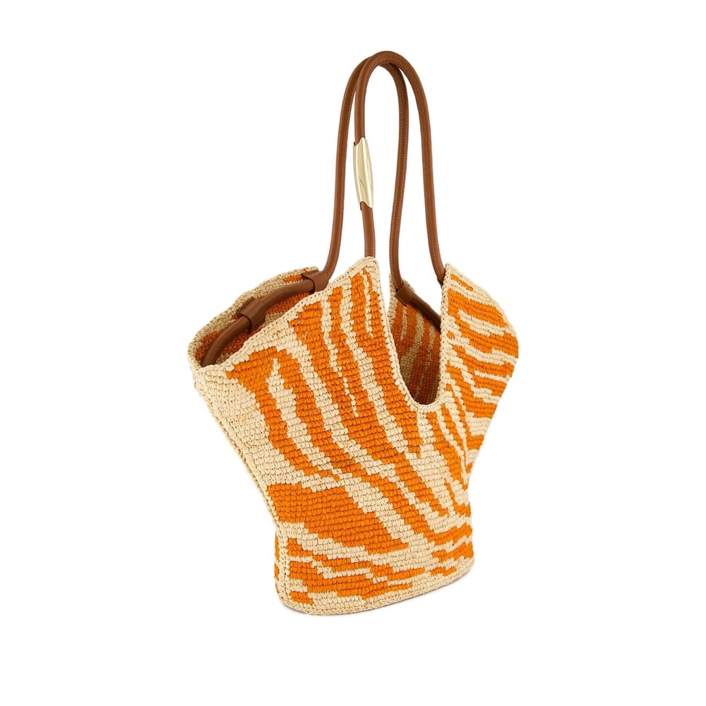 Zimmermann Womens Orange Zebra Goldentime Medium Zebra-pattern Raffia Tote Bag In Orange