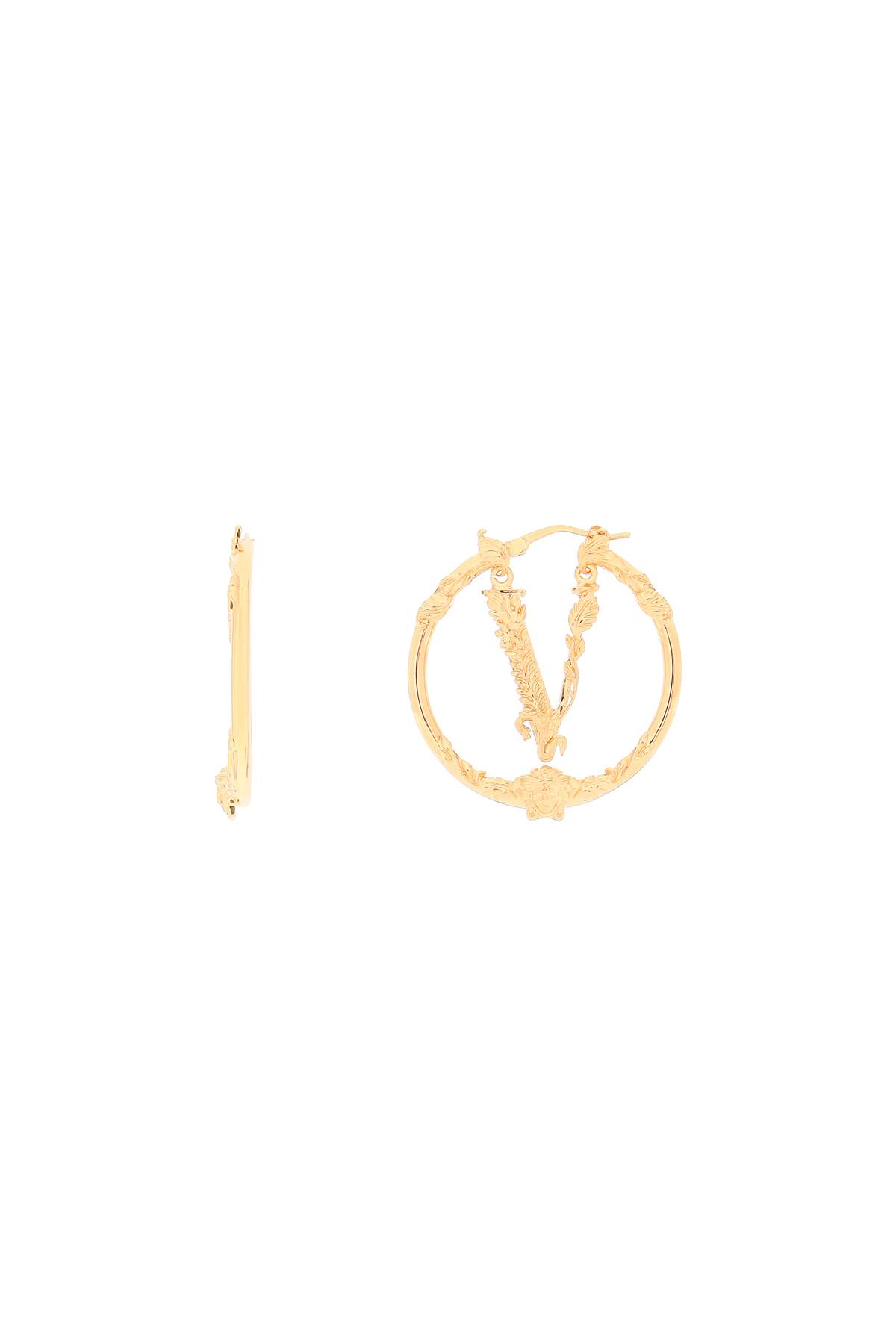 Shop Versace Virtus Hoop Earrings In Gold
