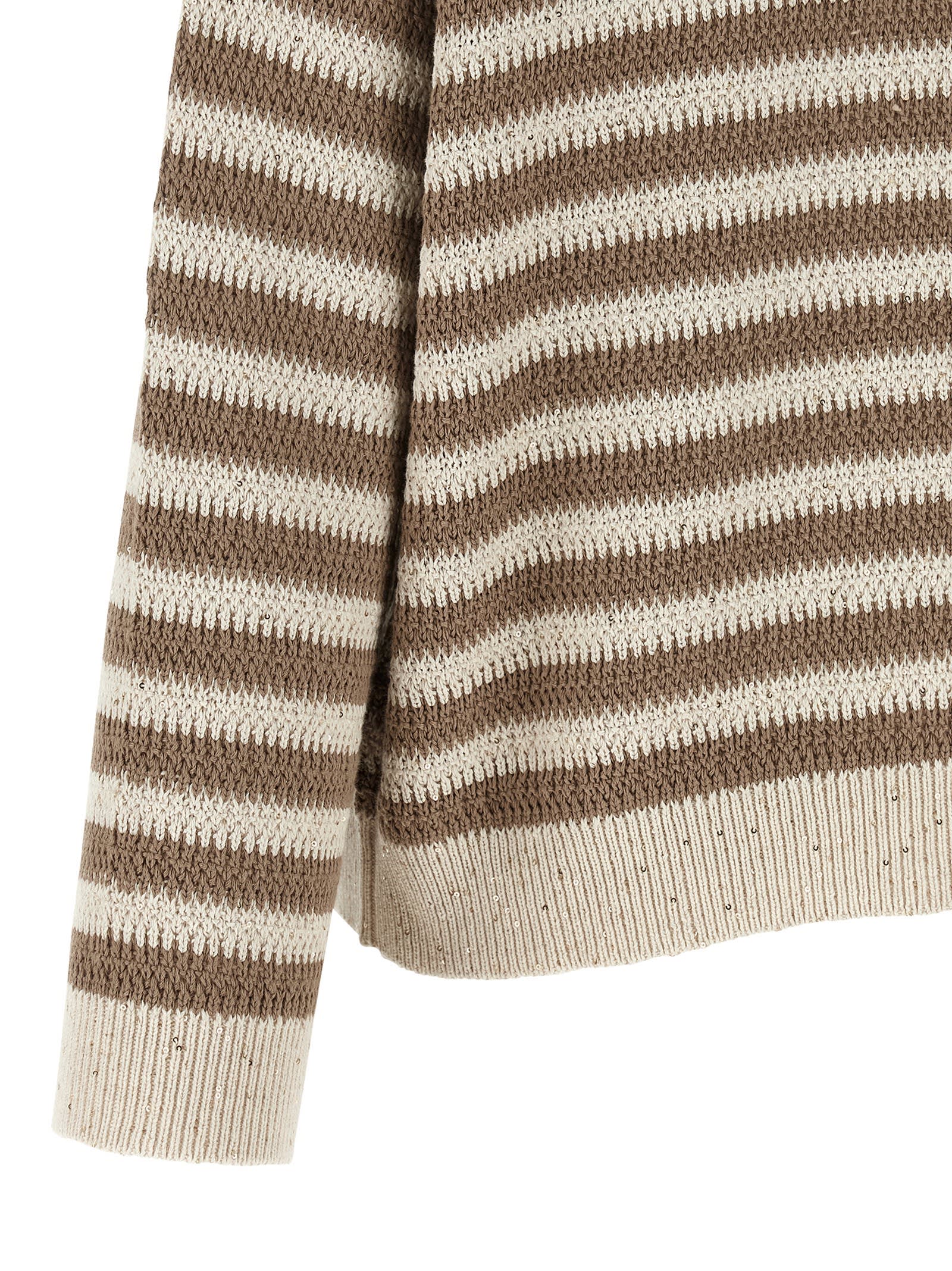 Brunello Cucinelli Sequin-embellished Striped Cotton-blend Sweater In Nude