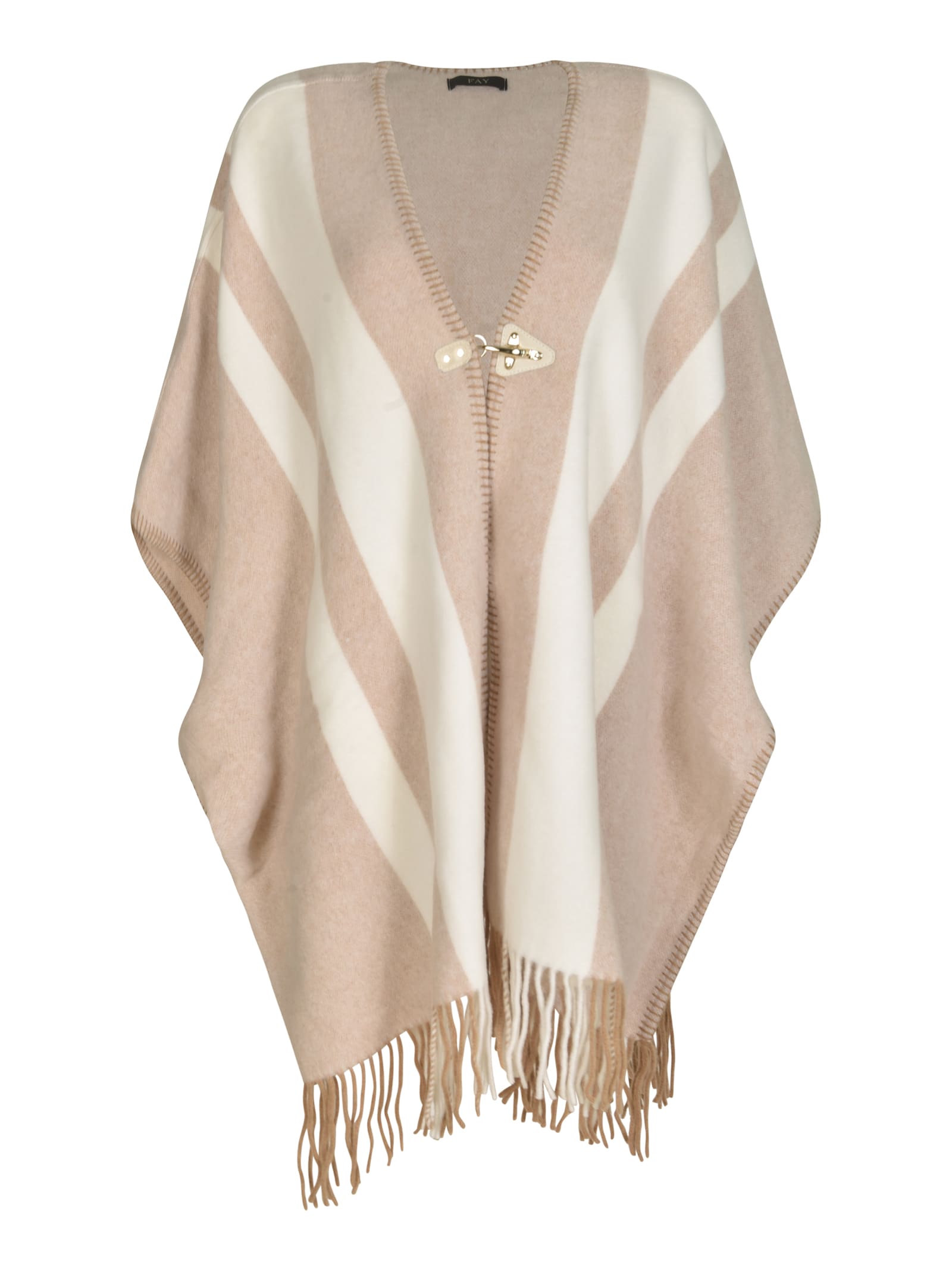 Shop Fay Fringed Hem Stripe Patterned Cape In 0144