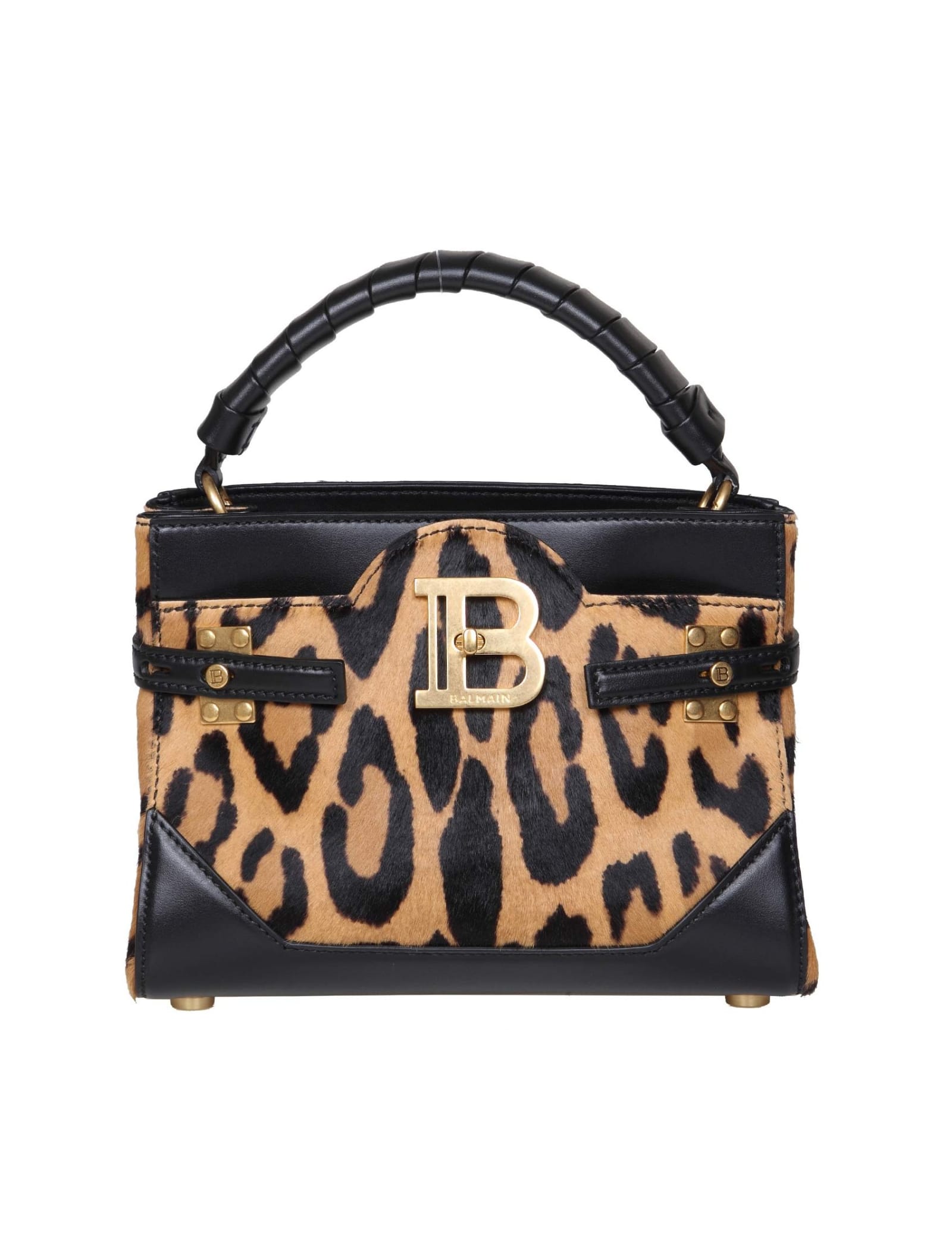 Shop Balmain Small Leather And Pony Bbuzz Bag In Maculated