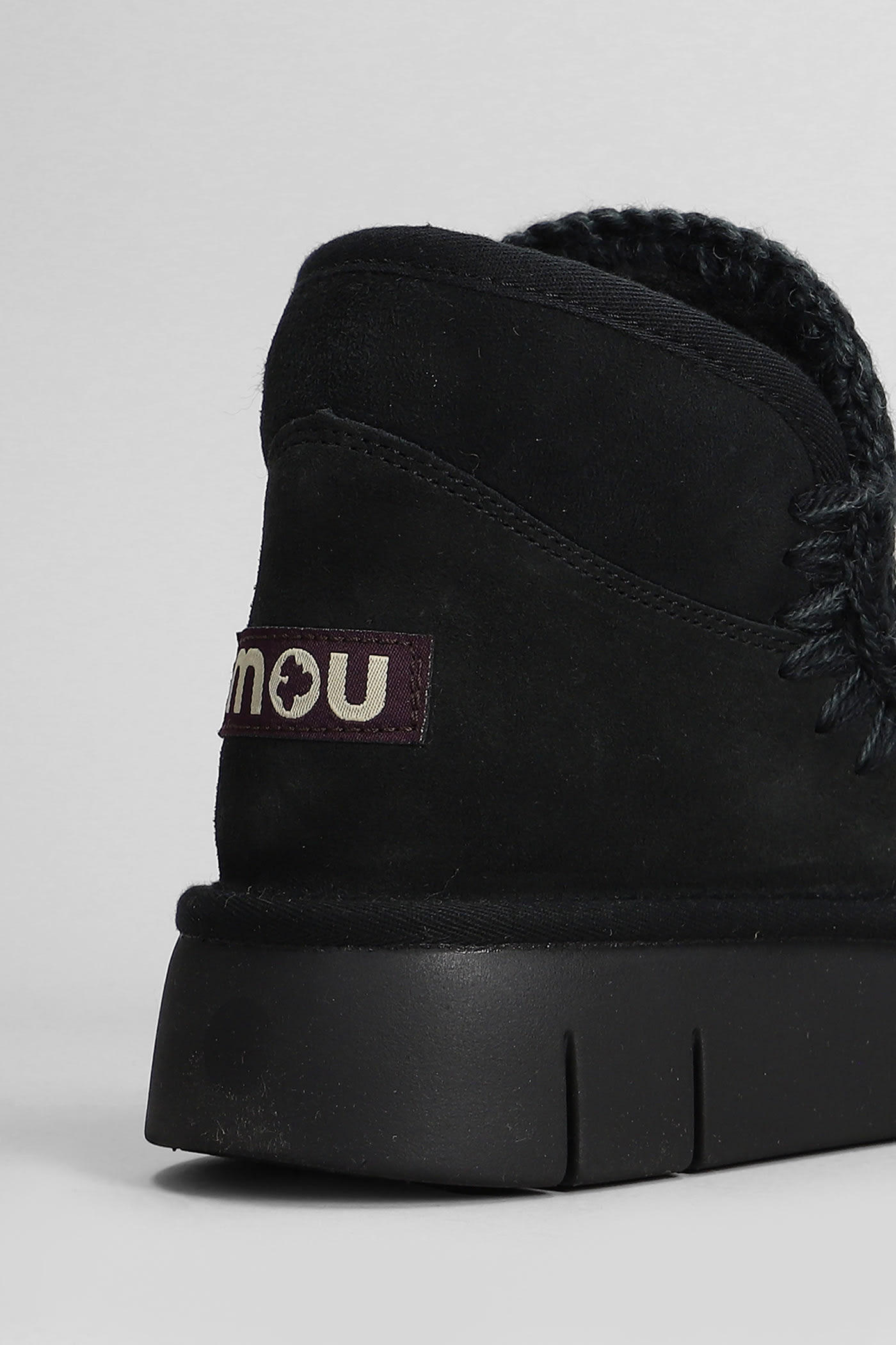 Shop Mou Eskimo Bounce Low Heels Ankle Boots In Black Suede