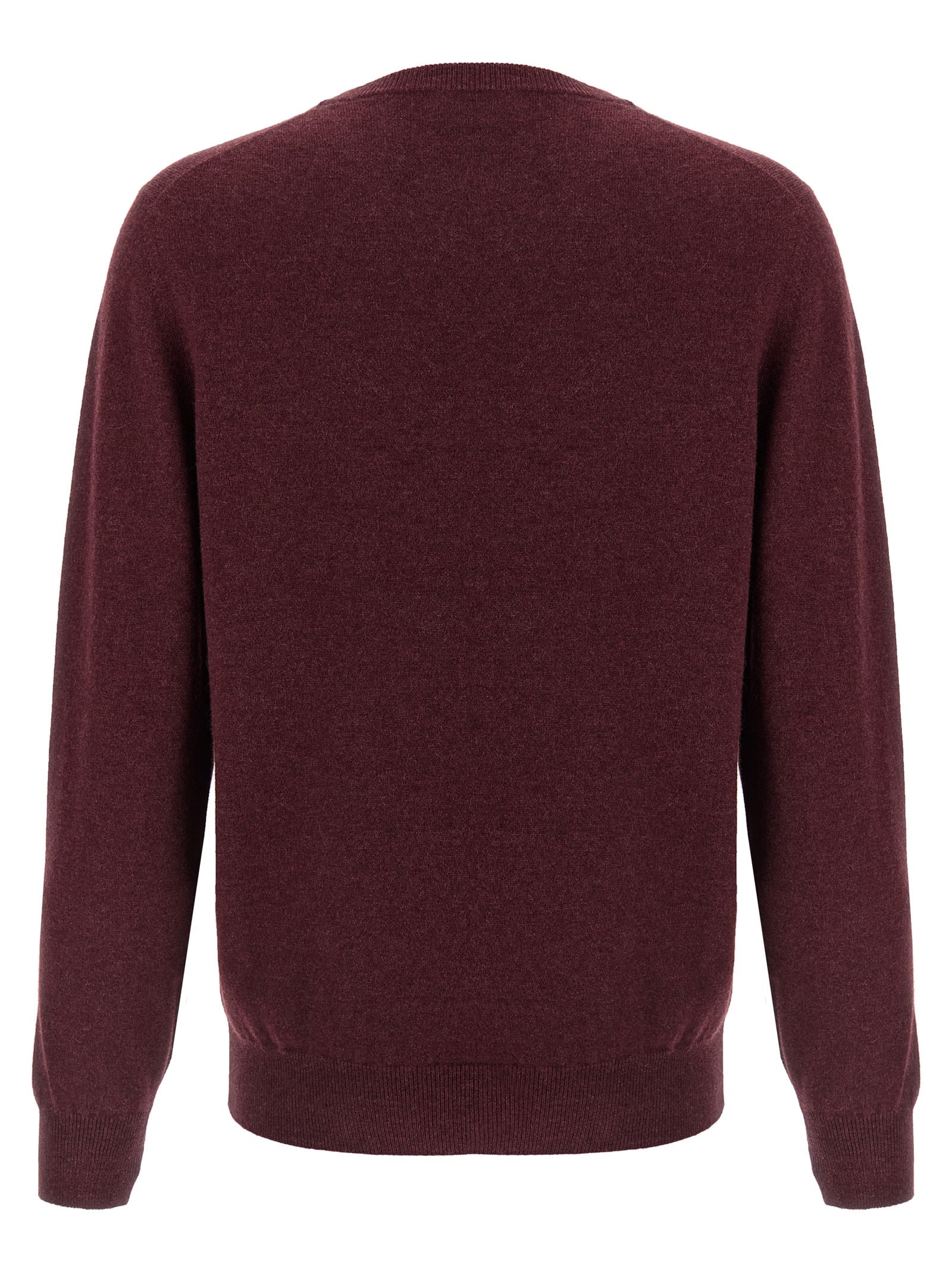 Brunello Cucinelli Cashmere Crew-neck Sweater Ribbed Profiles In Burgundy