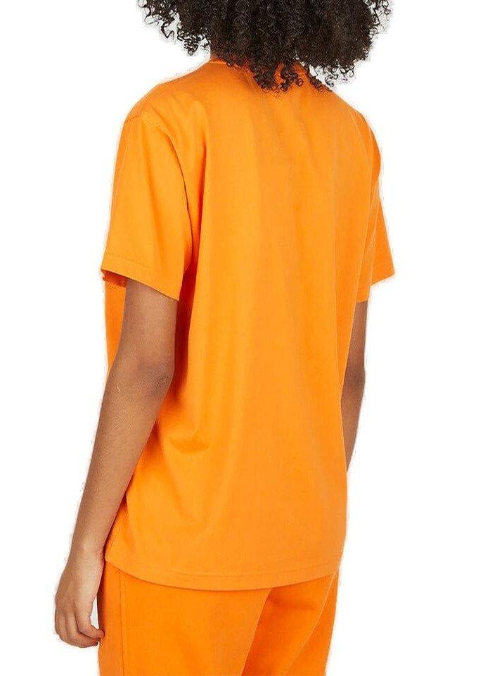 Shop Burberry Logo Embroidered Crewneck T-shirt In Bright Orange
