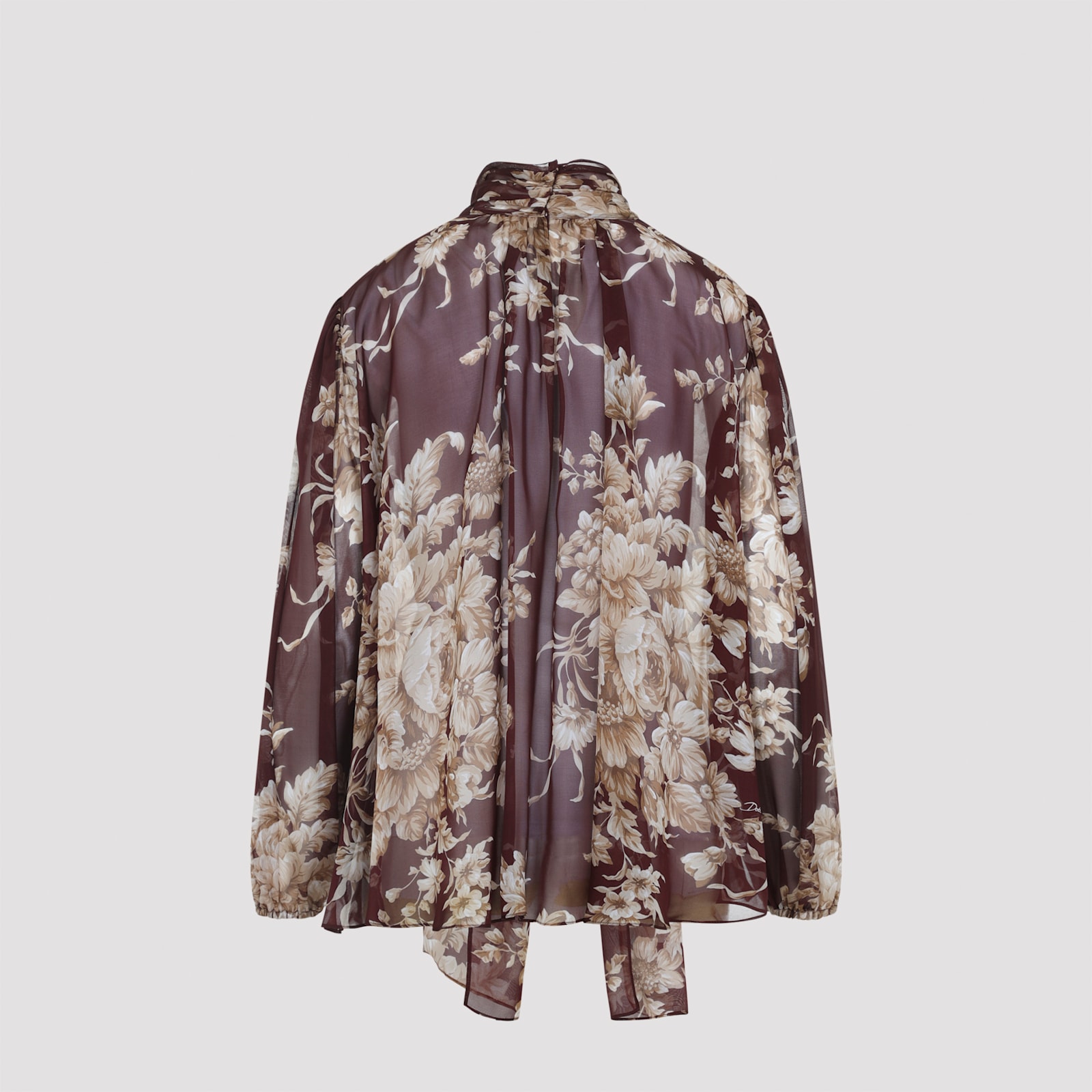 Dolce & Gabbana Silk Blouse With Floral Print In Brown