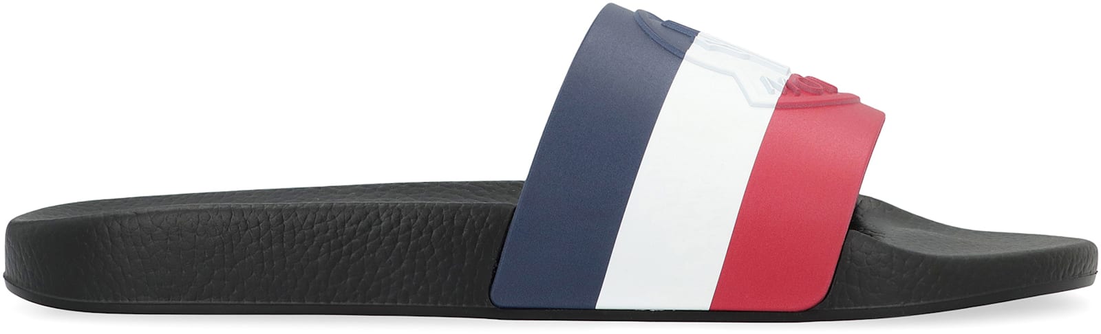 Moncler Basile Blue Slides With Tricolour Toe Strap In Rubber Man In Black