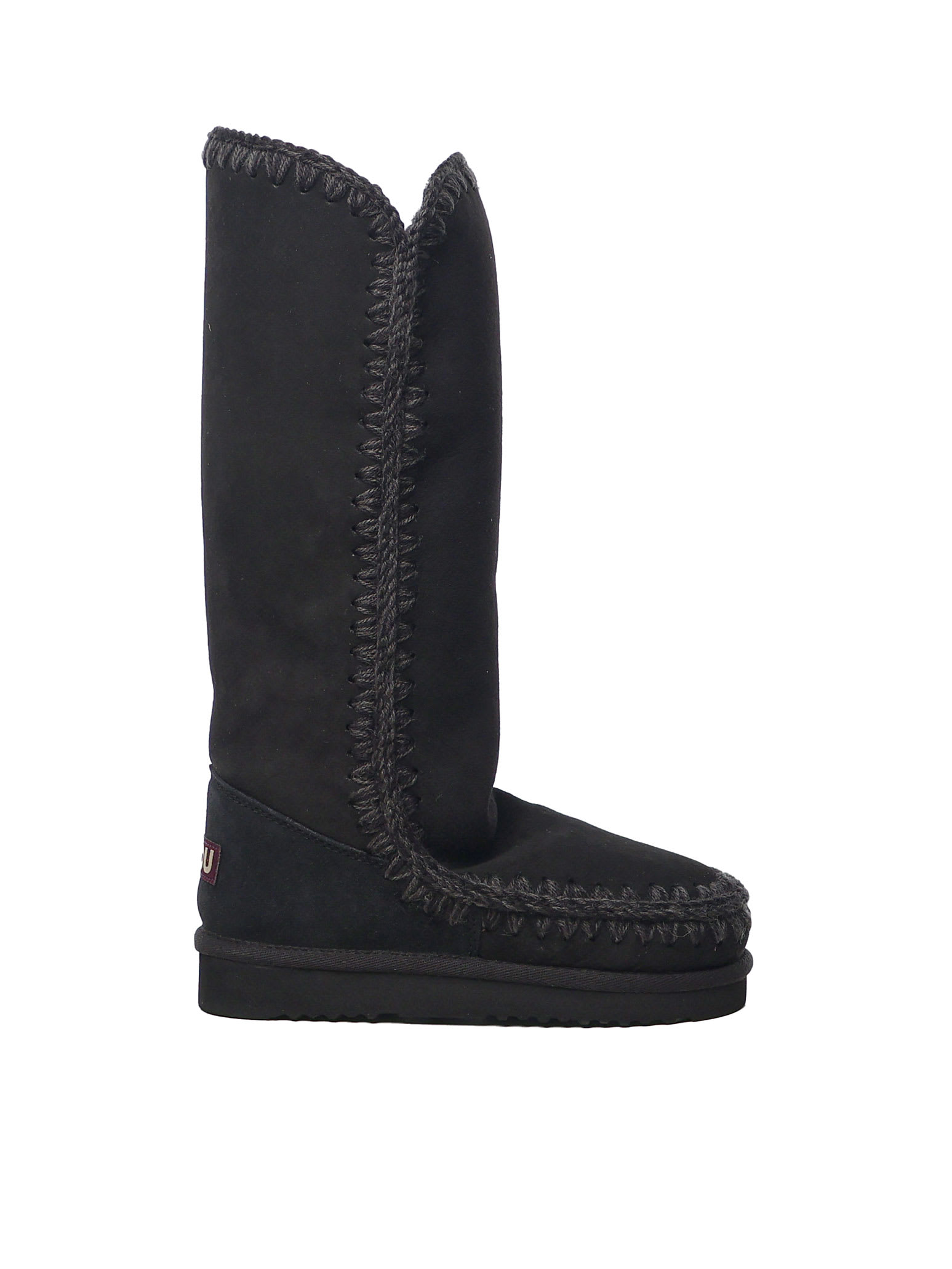 Mou Eskimo Black Boots With Braided Effect And Logo Patch On The Rear In Leather Woman In Black
