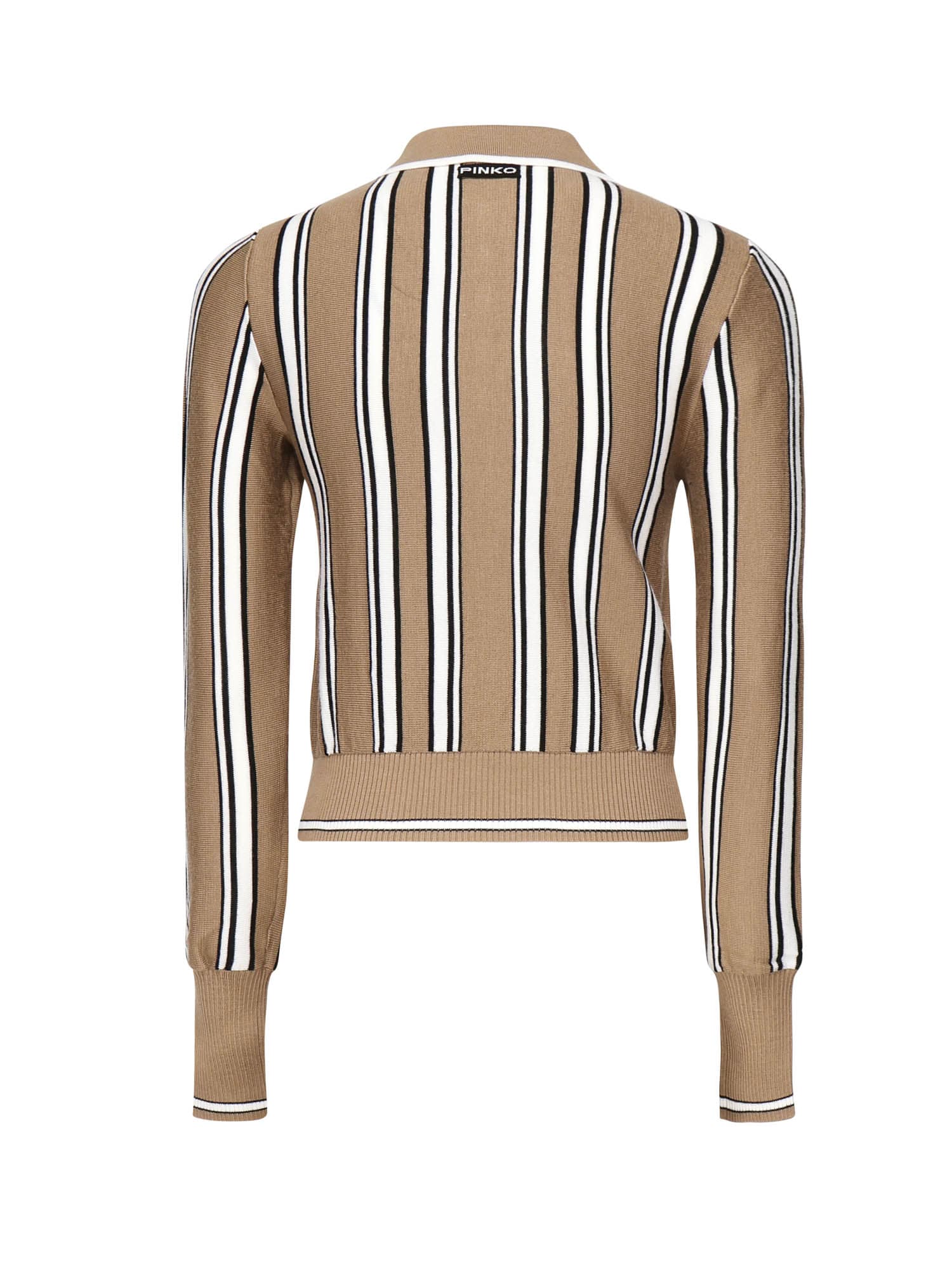 Pinko Striped Polo-style Sweater In Brown