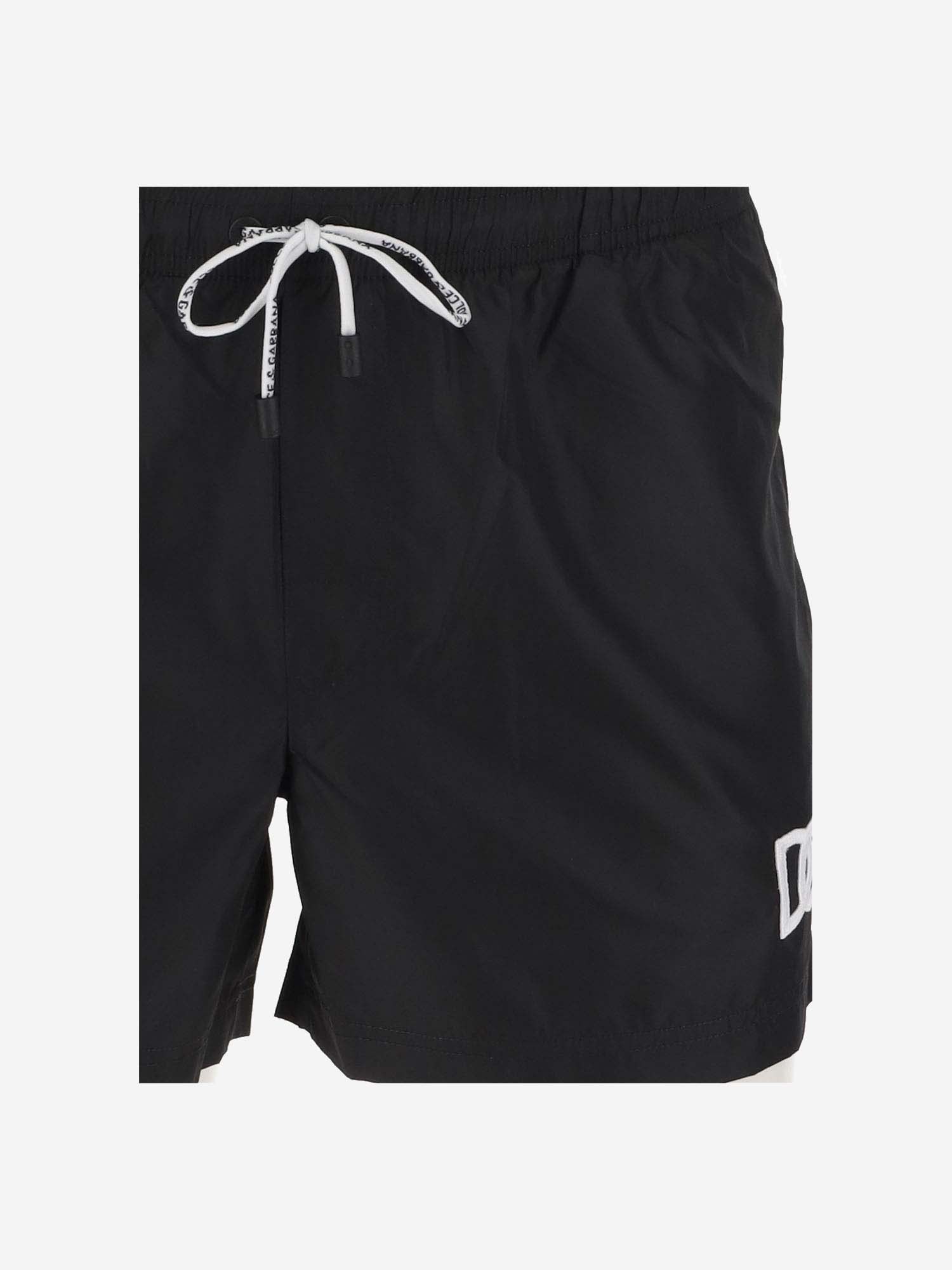Shop Dolce & Gabbana Nylon Swimsuit With Logo In Black