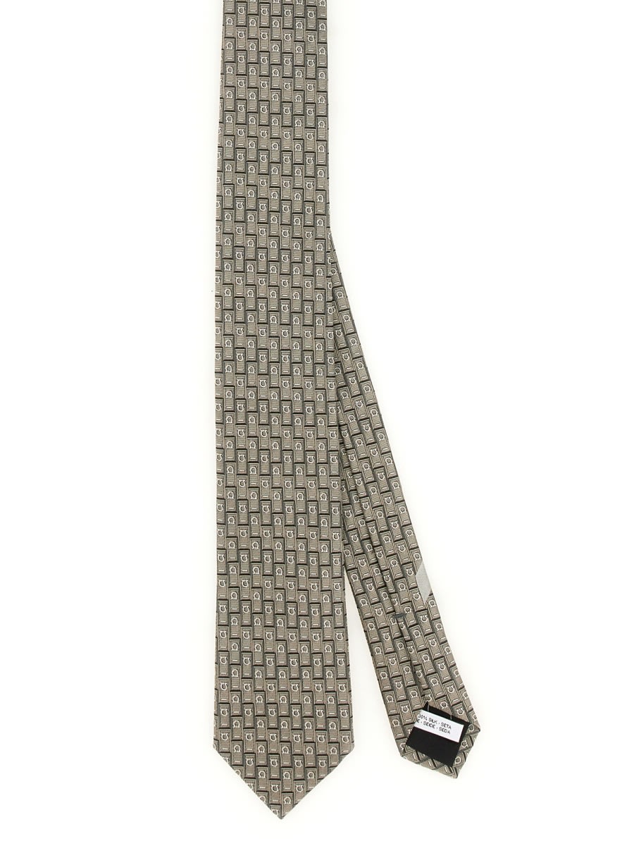 Shop Ferragamo Gancini Monogram Jacquard Tie In Beige