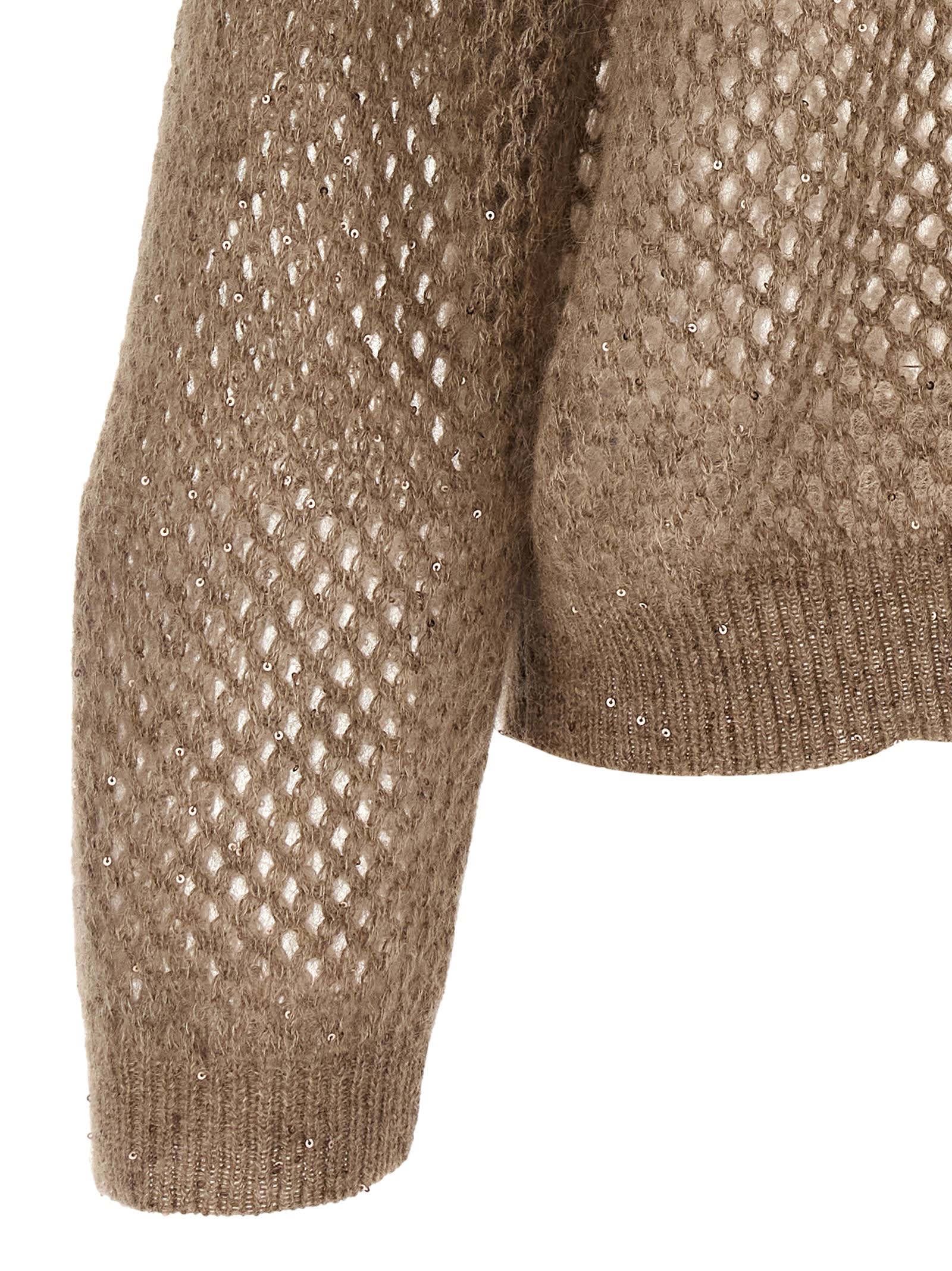 Brunello Cucinelli Dazzling Mesh Sweater In Brown