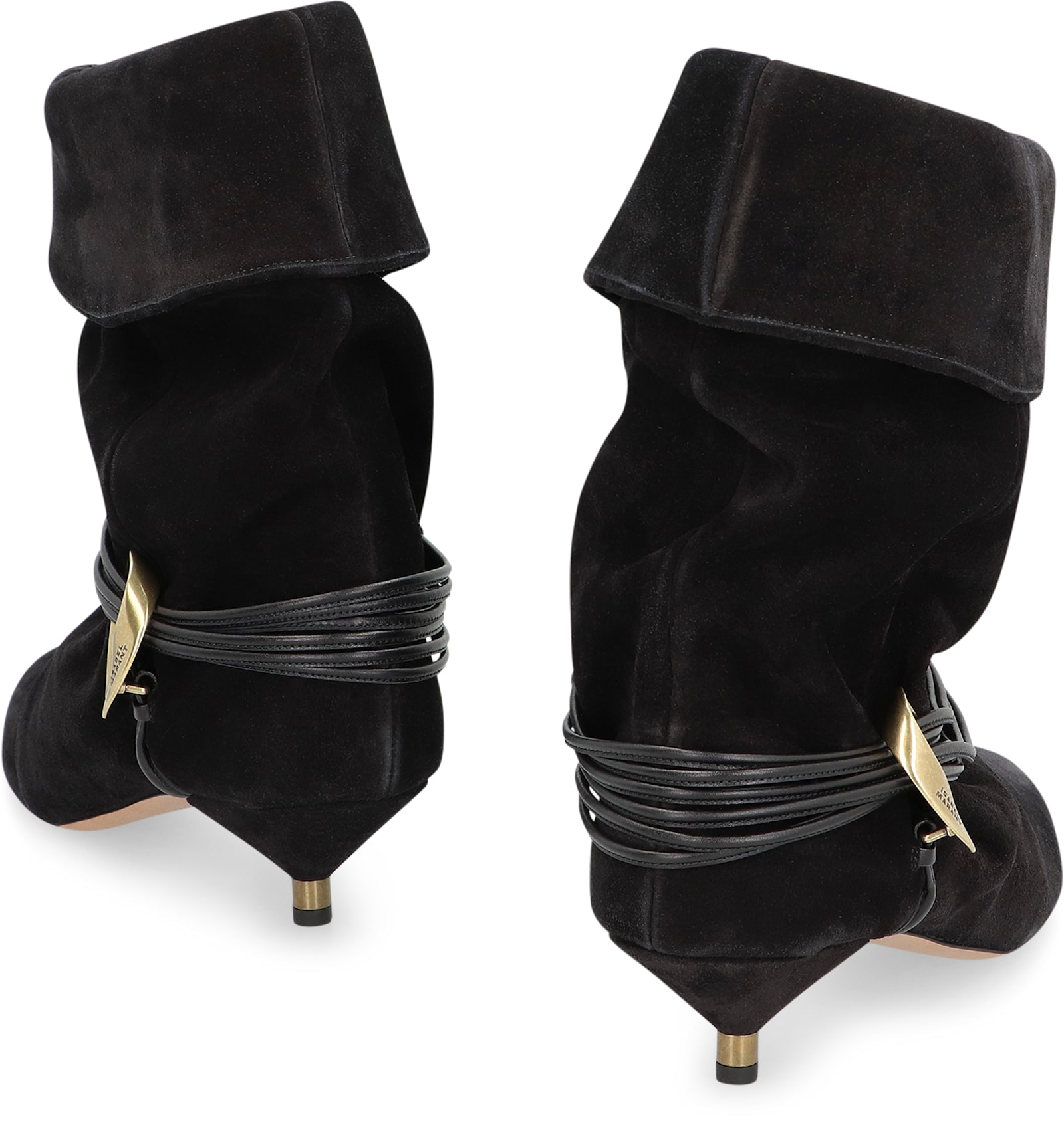 Isabel Marant Edrika Leather-trimmed Embellished Gathered Suede Ankle Boots In Black