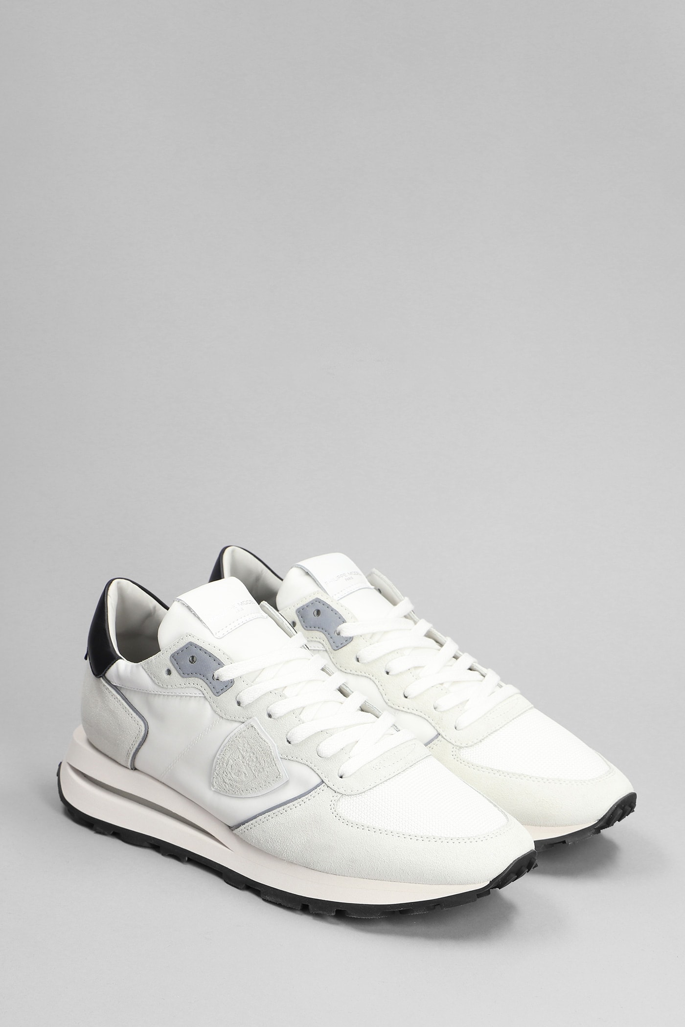 Shop Philippe Model Tropez Haute Low Sneakers In White Suede And Fabric