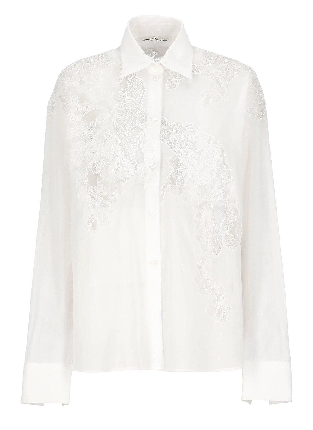 Lace Panelled Curved Hem Shirt