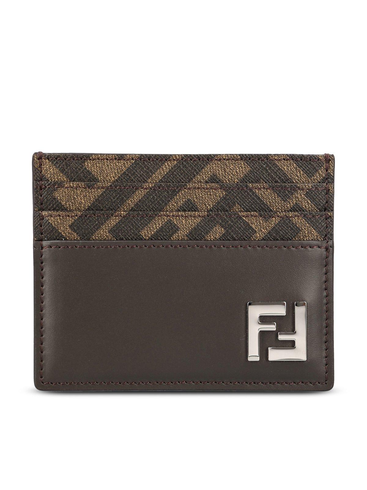 Shop Fendi Ff Squared Card Holder In Brown